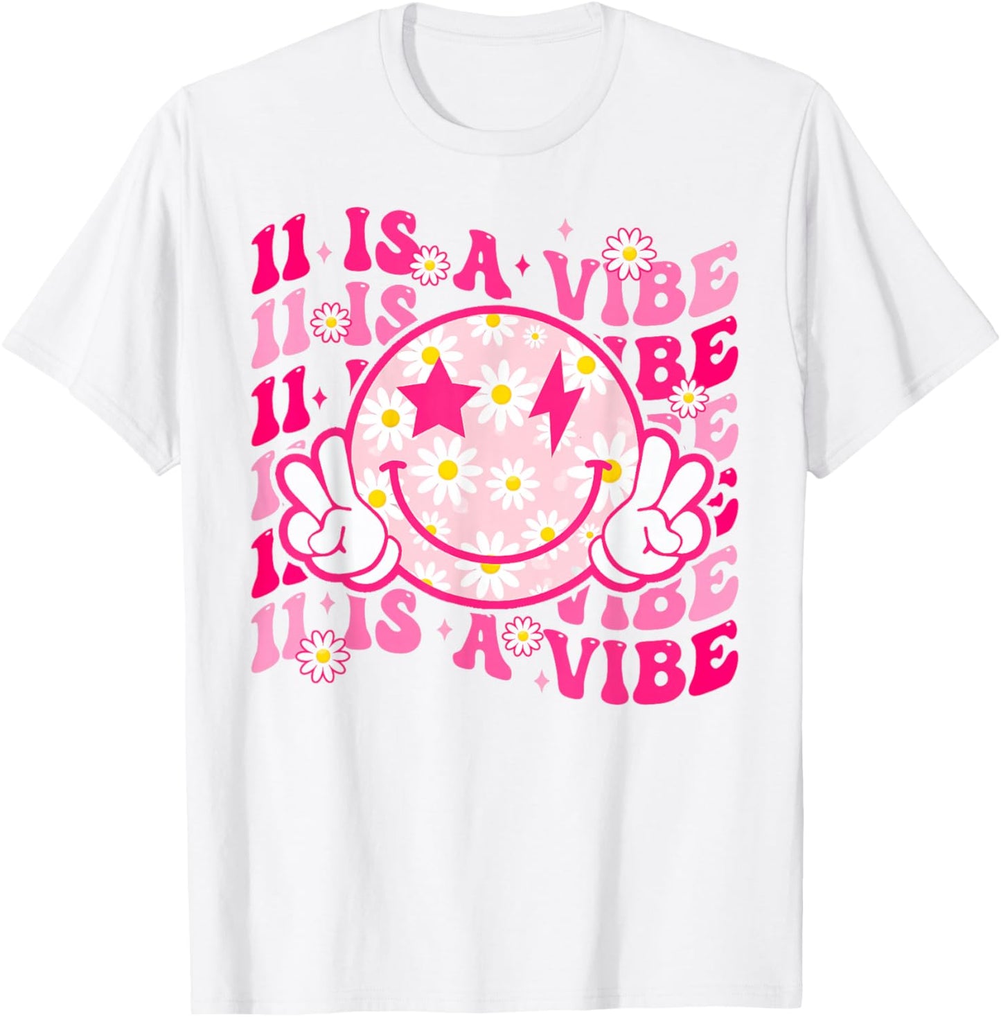 Eleven Is A Vibe 11 Year Old Gift 11th Groovy Birthday Girl T-Shirt - T-Shirt | White