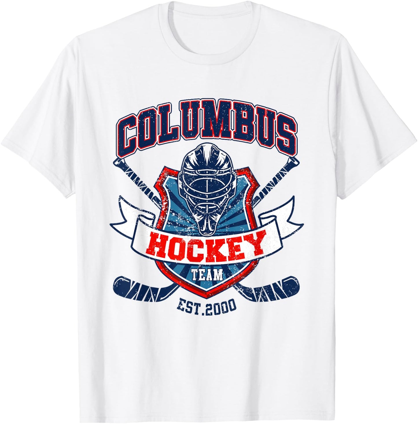 Columbus Blue Retro Jackets Hockey Vintage Ice Hockey Player T-Shirt - T-Shirt | White