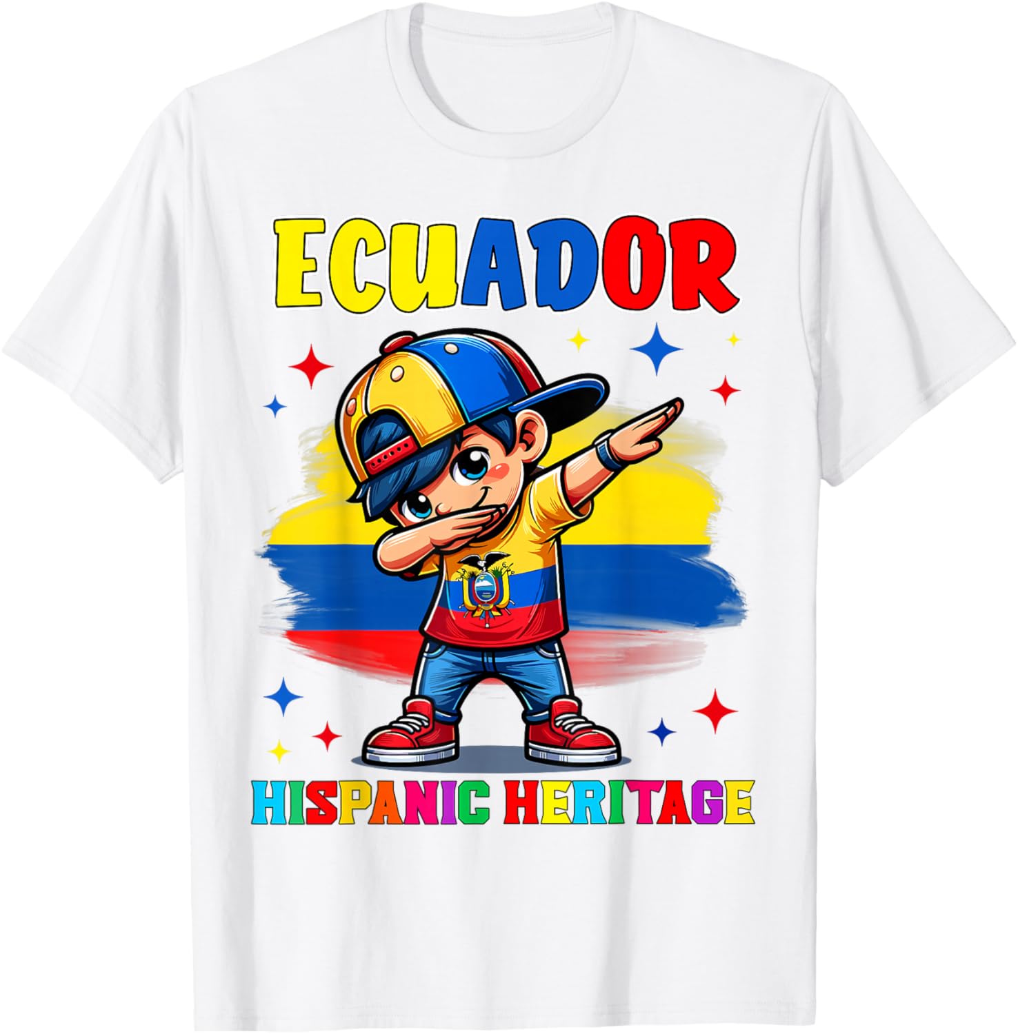 Hispanic Heritage Month Ecuador Flag Dab Kid for Kids T-Shirt - T-Shirt | White