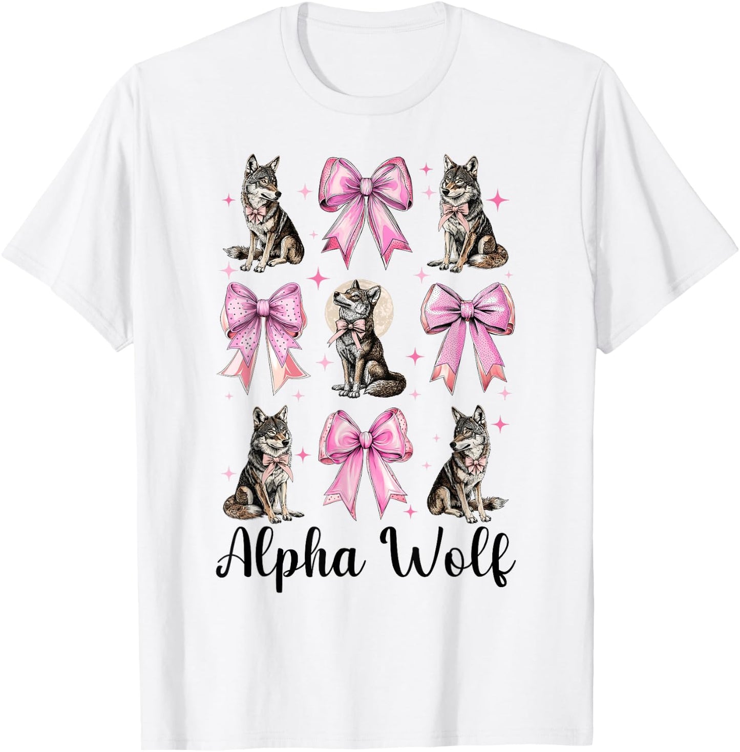 Alpha Wolf Alpha Male Cringe Meme Werewolf Pink Coquette Bow T-Shirt - T-Shirt | White