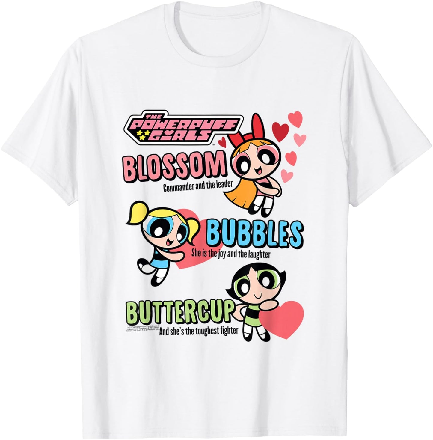Powerpuff Girls Hearts and Trio Descriptions Cute Cartoon T-Shirt - T-Shirt | White