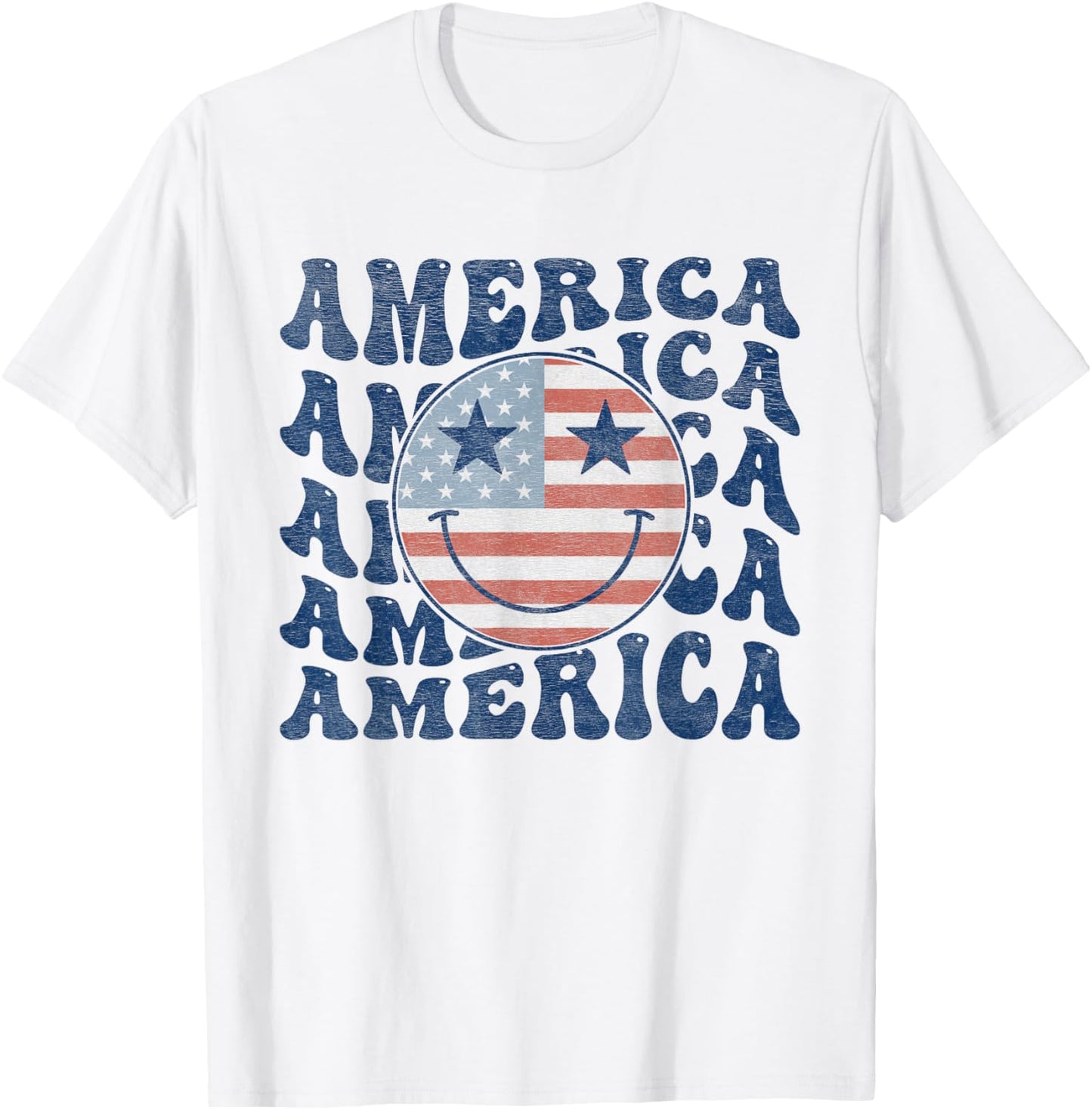 Retro Groovy America USA Smile Face Patriotic 4th of July T-Shirt - T-Shirt | White