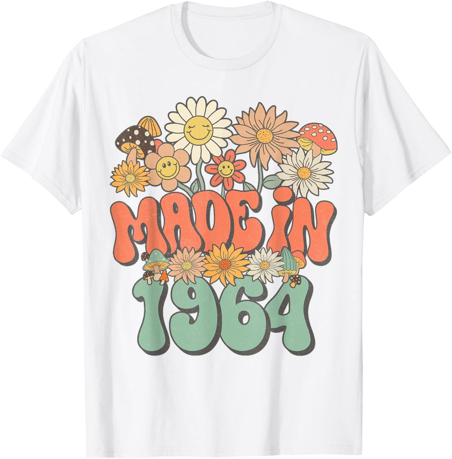 Made In 1964 Floral Hippie Groovy Daisy Flower 61st Birthday T-Shirt - T-Shirt | White