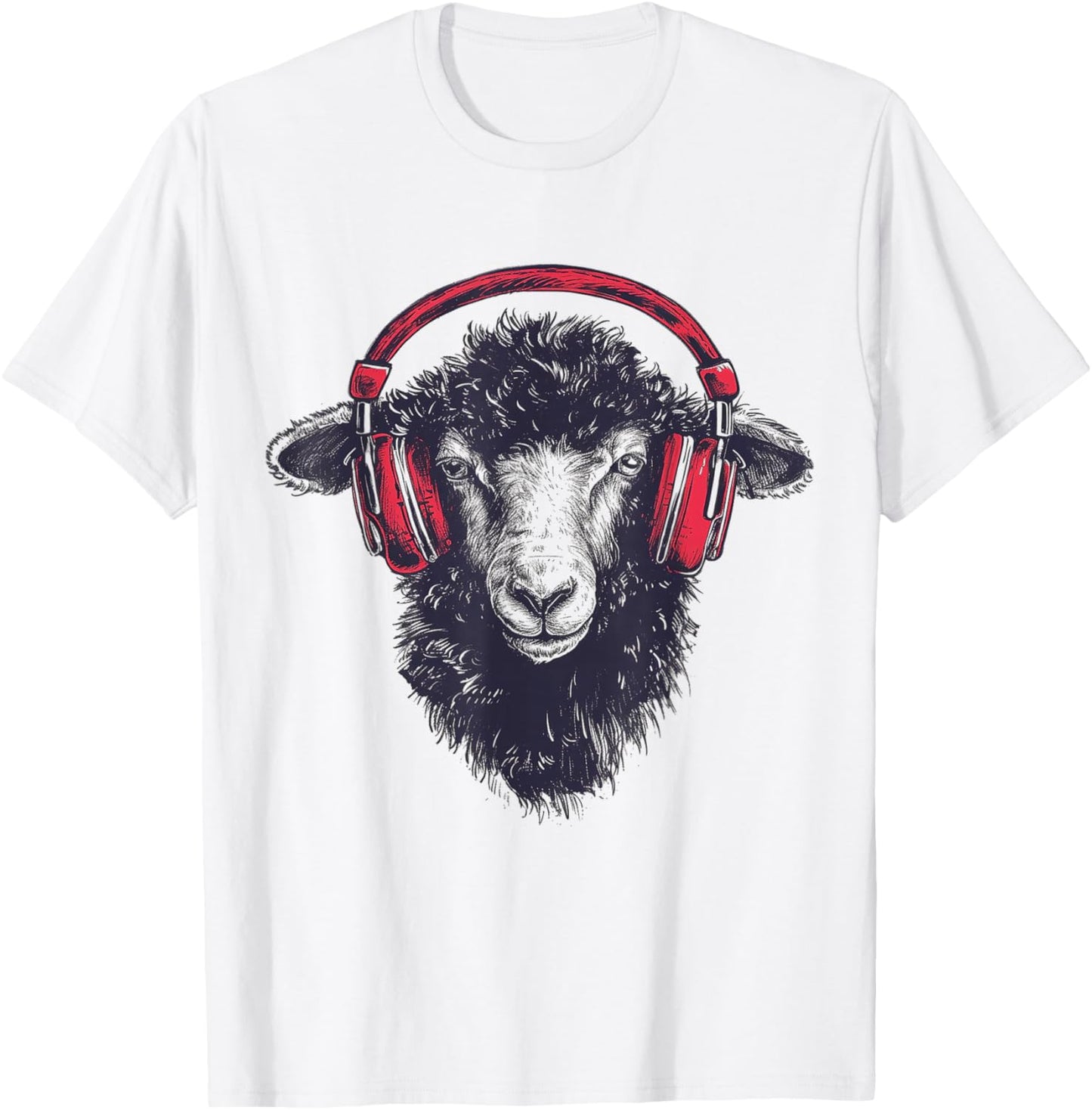 Sheep Headphone Animal Illustration Portrait Art Sheep T-Shirt - T-Shirt | White