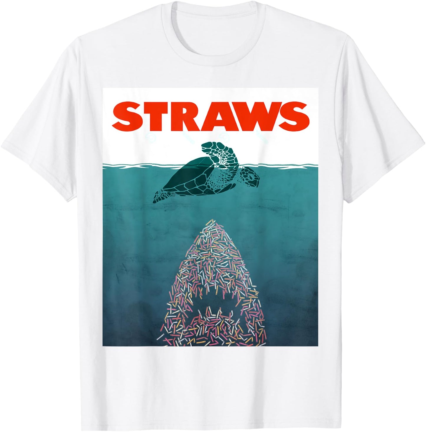 Save the Turtles! - No Straws shark design T-Shirt - T-Shirt | White