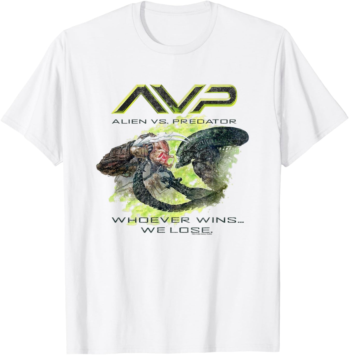 Alien Vs Predator Fighting Whoever Wins We Lose Big Poster T-Shirt - T-Shirt | White