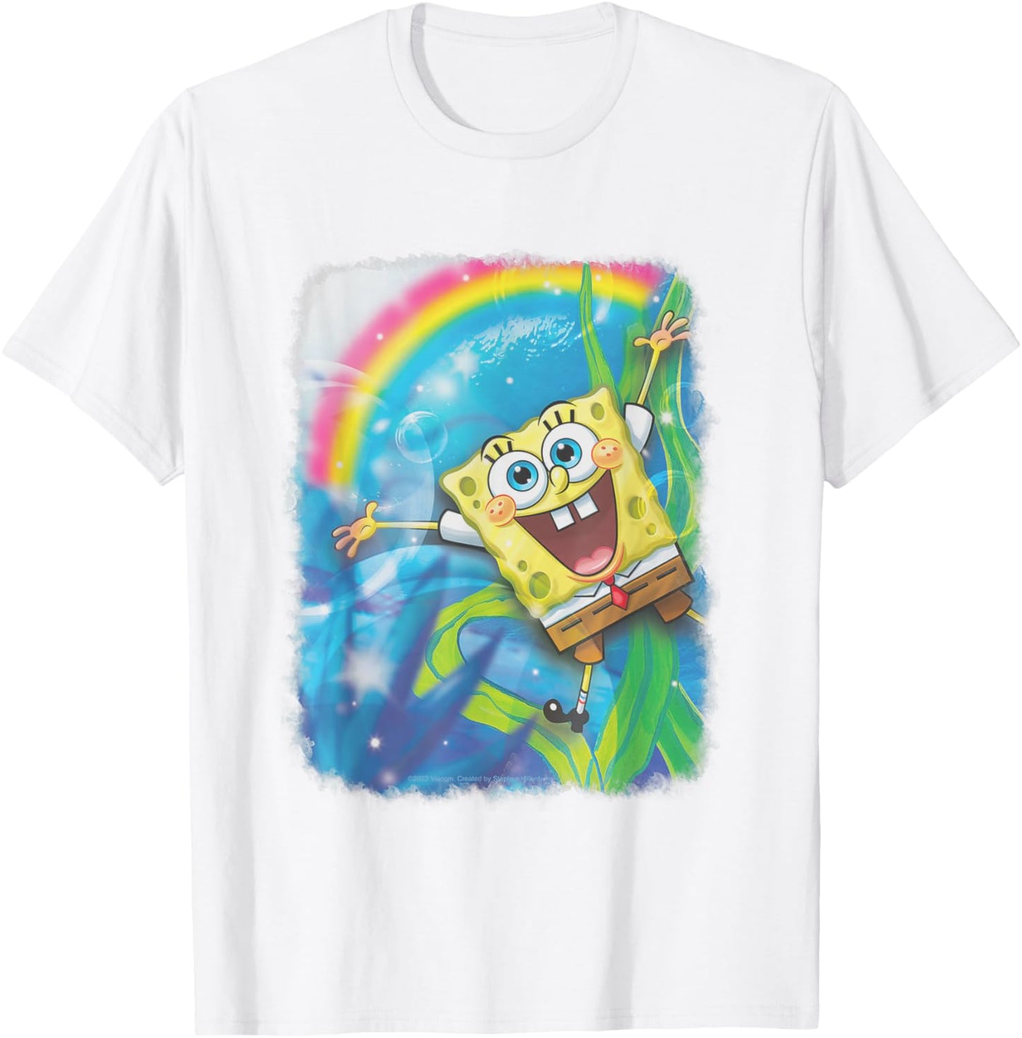 SpongeBob SquarePants Underwater Rainbow Retro Poster T-Shirt - T-Shirt | White