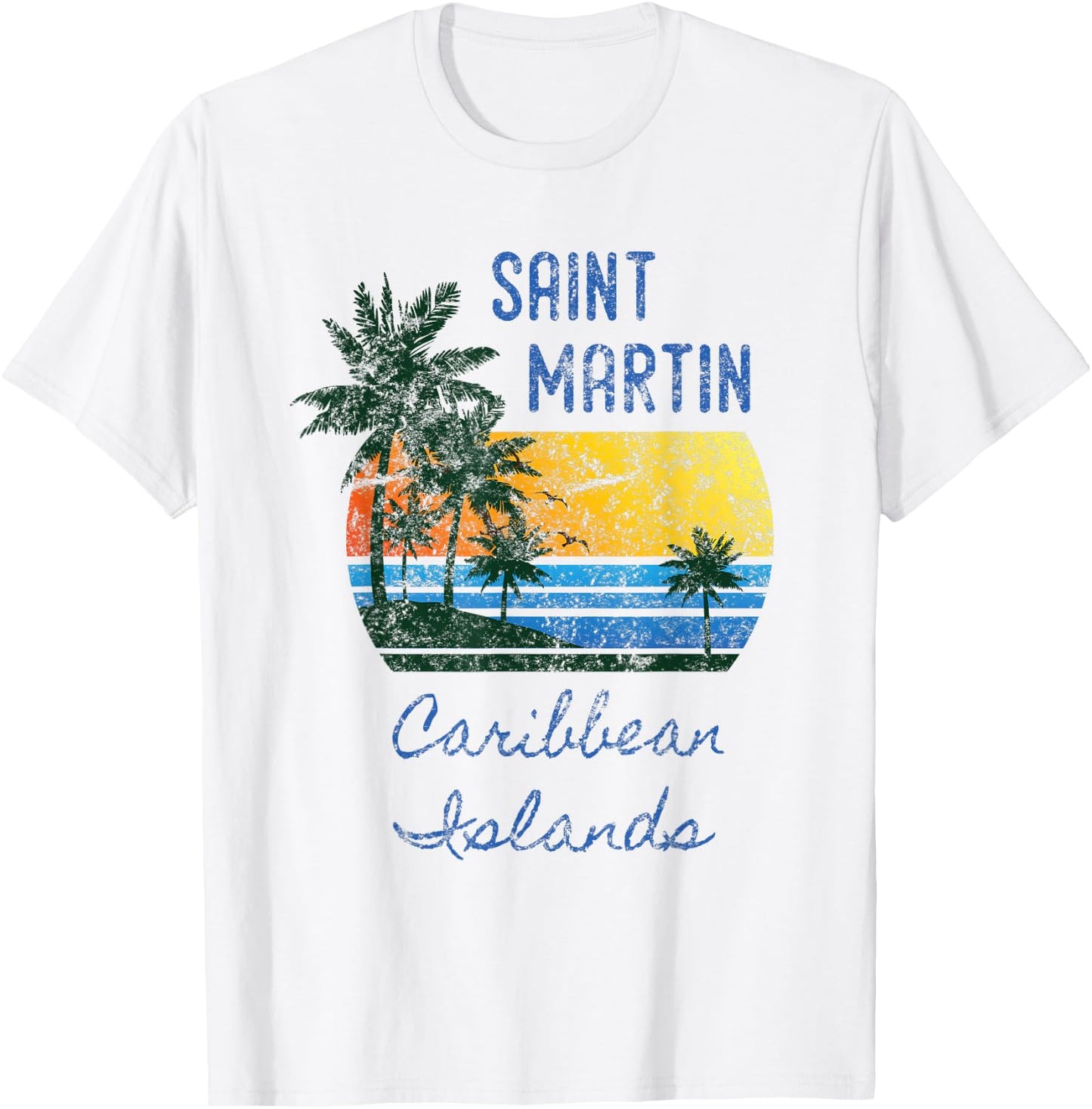 Original St. Martin Caribbean Islands Distressed Palm Tree T-Shirt - T-Shirt | White