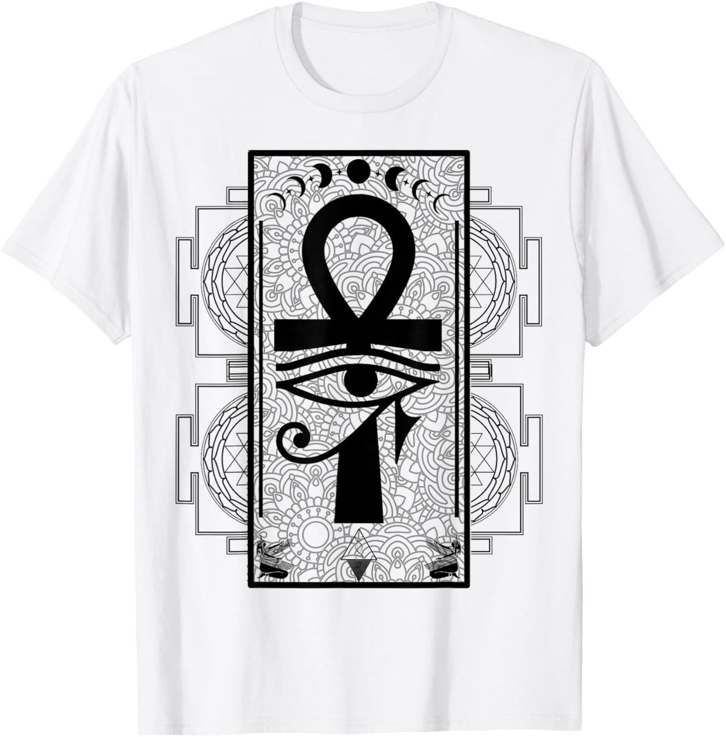 Sacred Geometry Egyptian Ankh Eye of Horus Art T-Shirt - T-Shirt | White