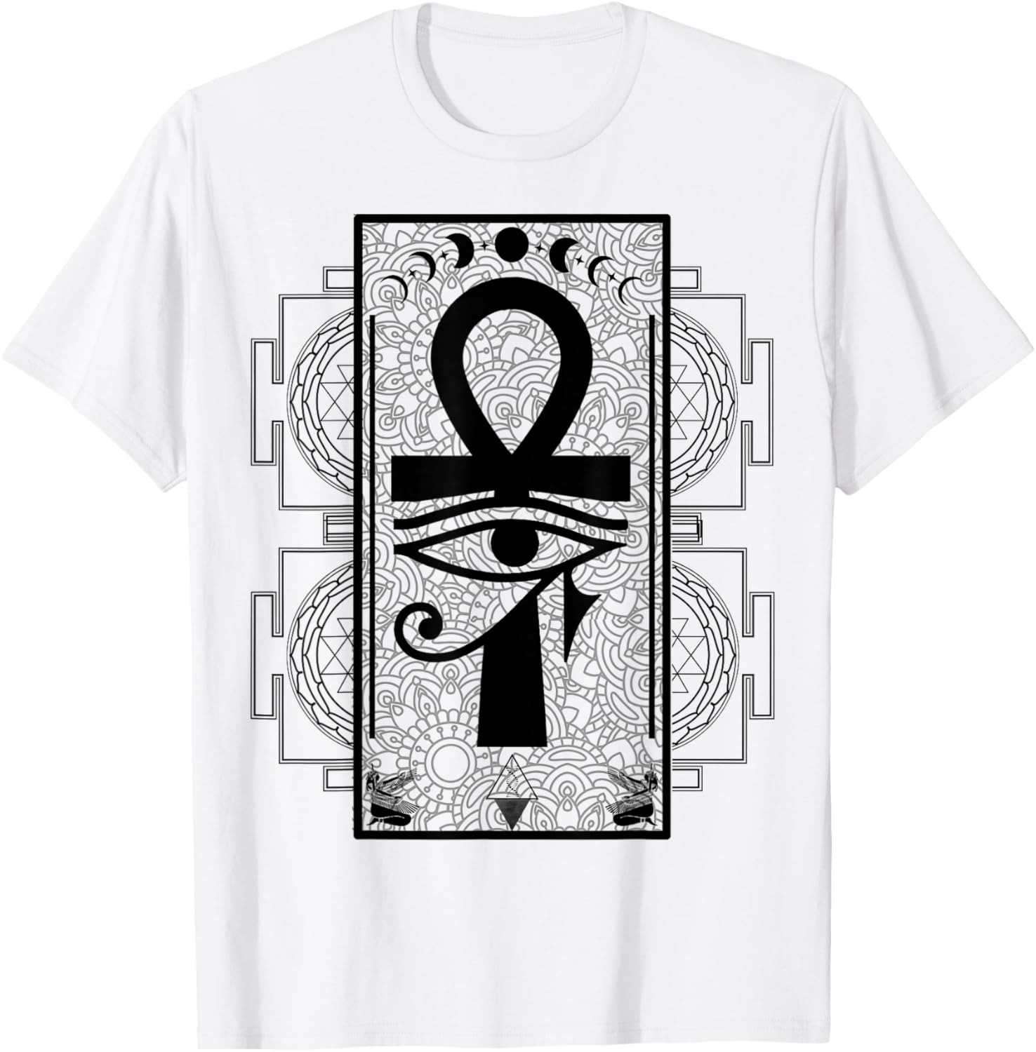 Sacred Geometry Egyptian Ankh Eye of Horus Art T-Shirt - T-Shirt | White