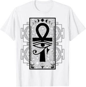Sacred Geometry Egyptian Ankh Eye of Horus Art T-Shirt - T-Shirt | White