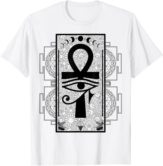 Sacred Geometry Egyptian Ankh Eye of Horus Art T-Shirt - T-Shirt | White