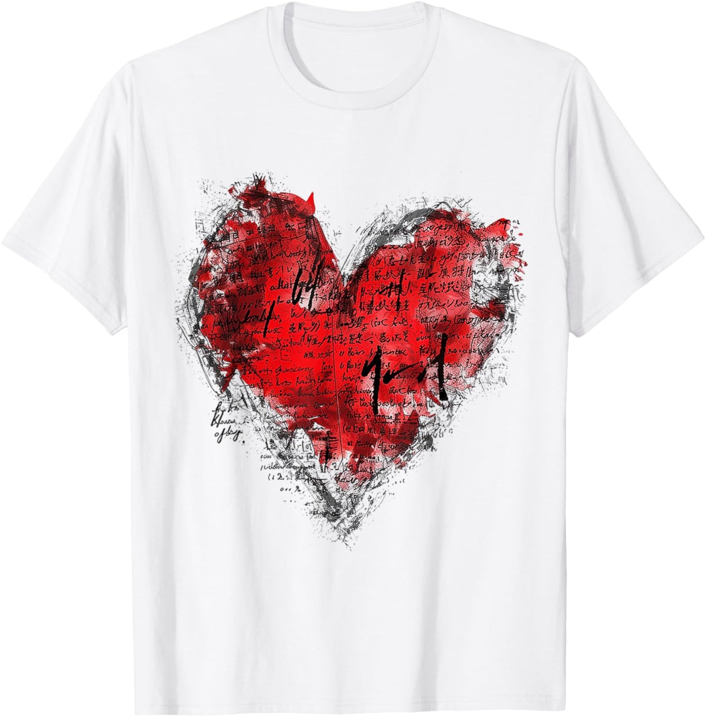 Geometric Text Art Abstract Heart Shape Graphic Geometric T-Shirt - T-Shirt | White