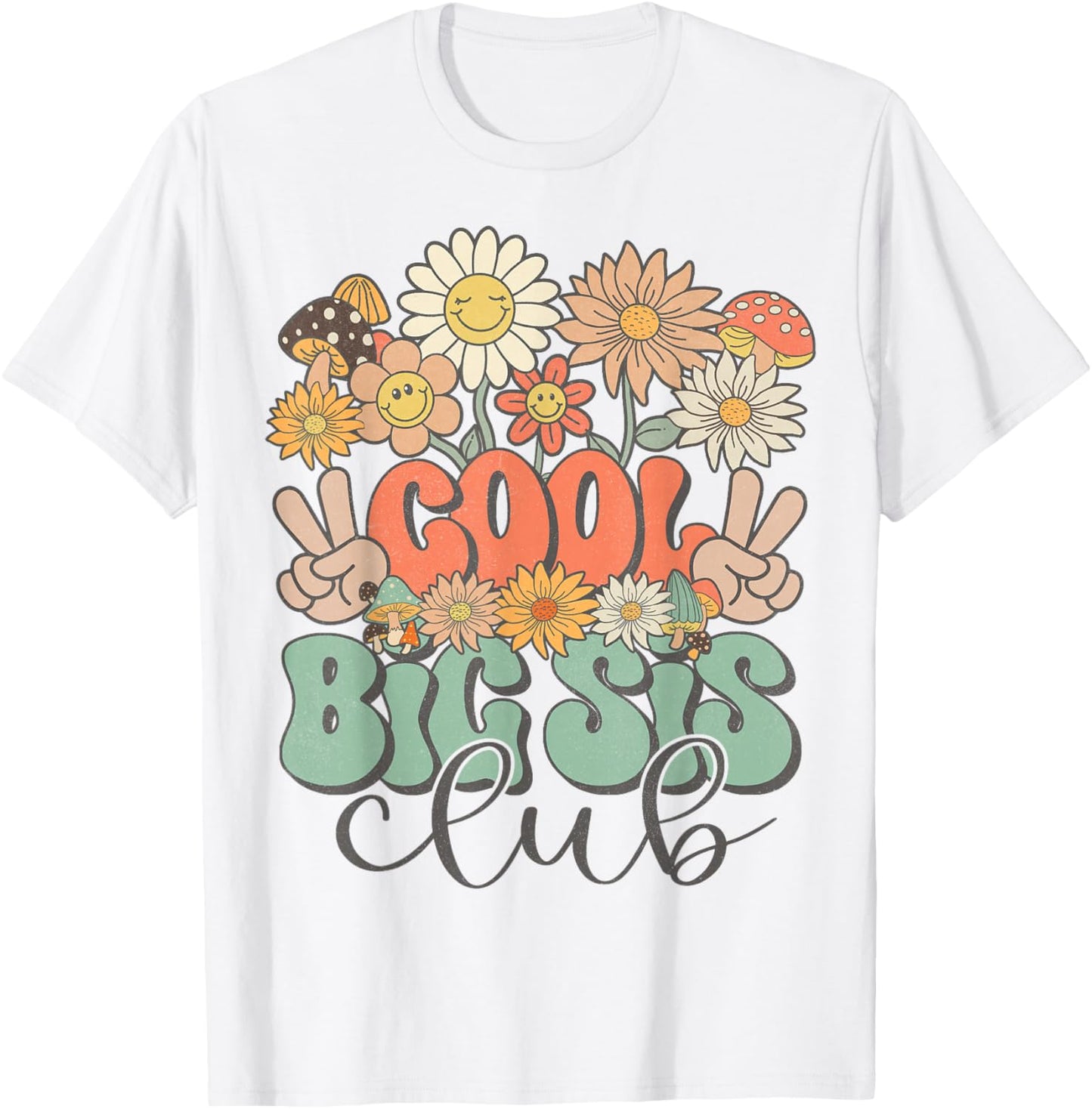 Matching Family Cool Big Sis Club Groovy Retro Big Sister T-Shirt - T-Shirt | White