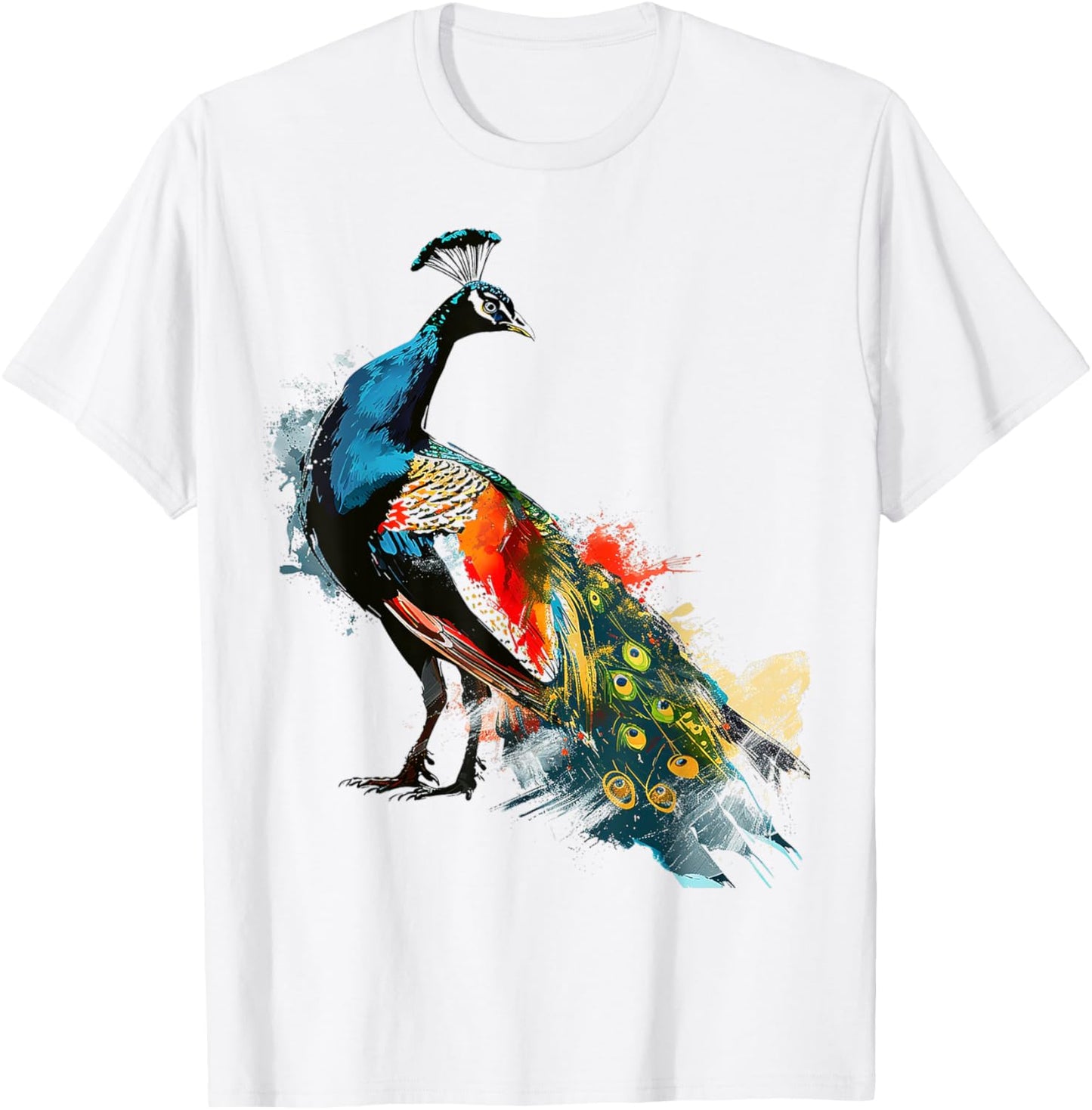 Peacock Painting Art Animal Colorful Graphic Peacock T-Shirt - T-Shirt | White