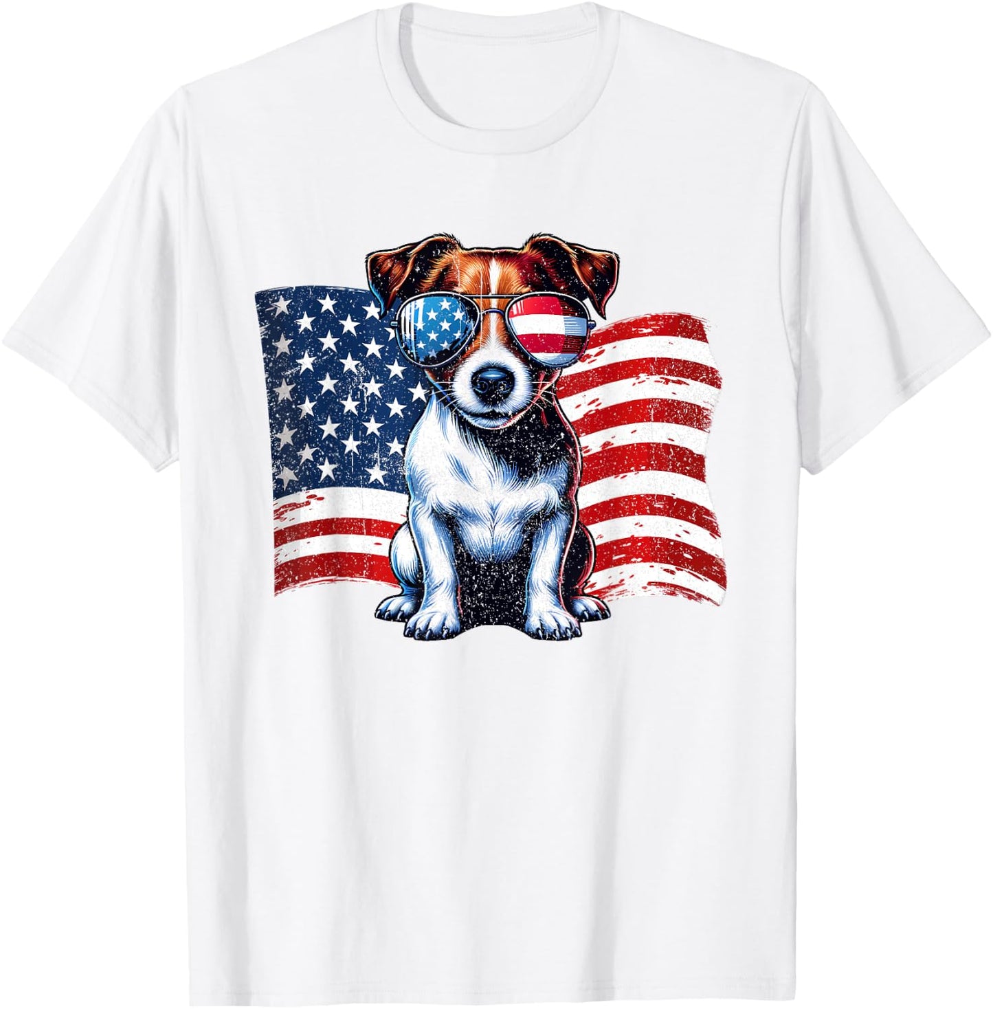 Vintage Jack Russell Terrier US Flag Sunglasses Patriotic T-Shirt - T-Shirt | White