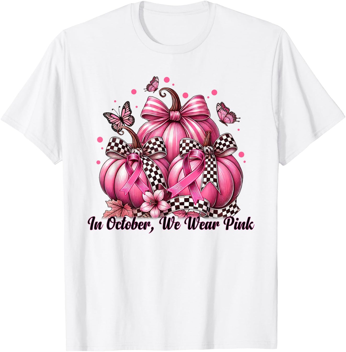 Coquette Bow Pumpkin In October We Wear Pink Breast Cancer T-Shirt - T-Shirt | White