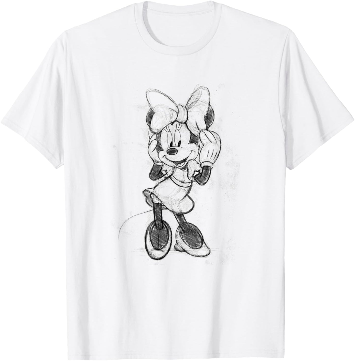 Disney Minnie Mouse Classic Full Body Black & White Sketch T-Shirt - T-Shirt | White