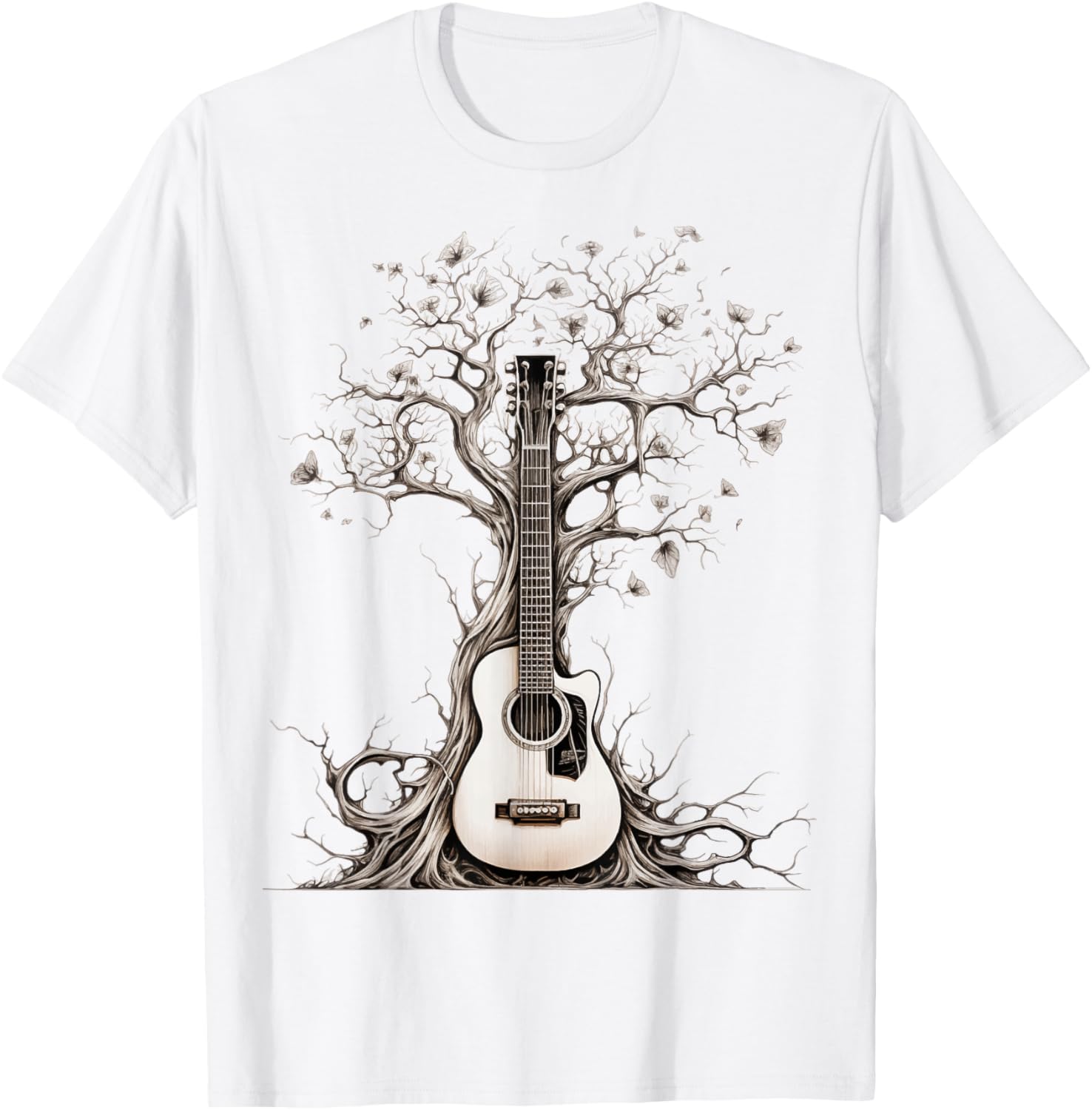 Acoustic Guitar Tree Of Life Nature Of Music Guitarist T-Shirt - T-Shirt | White