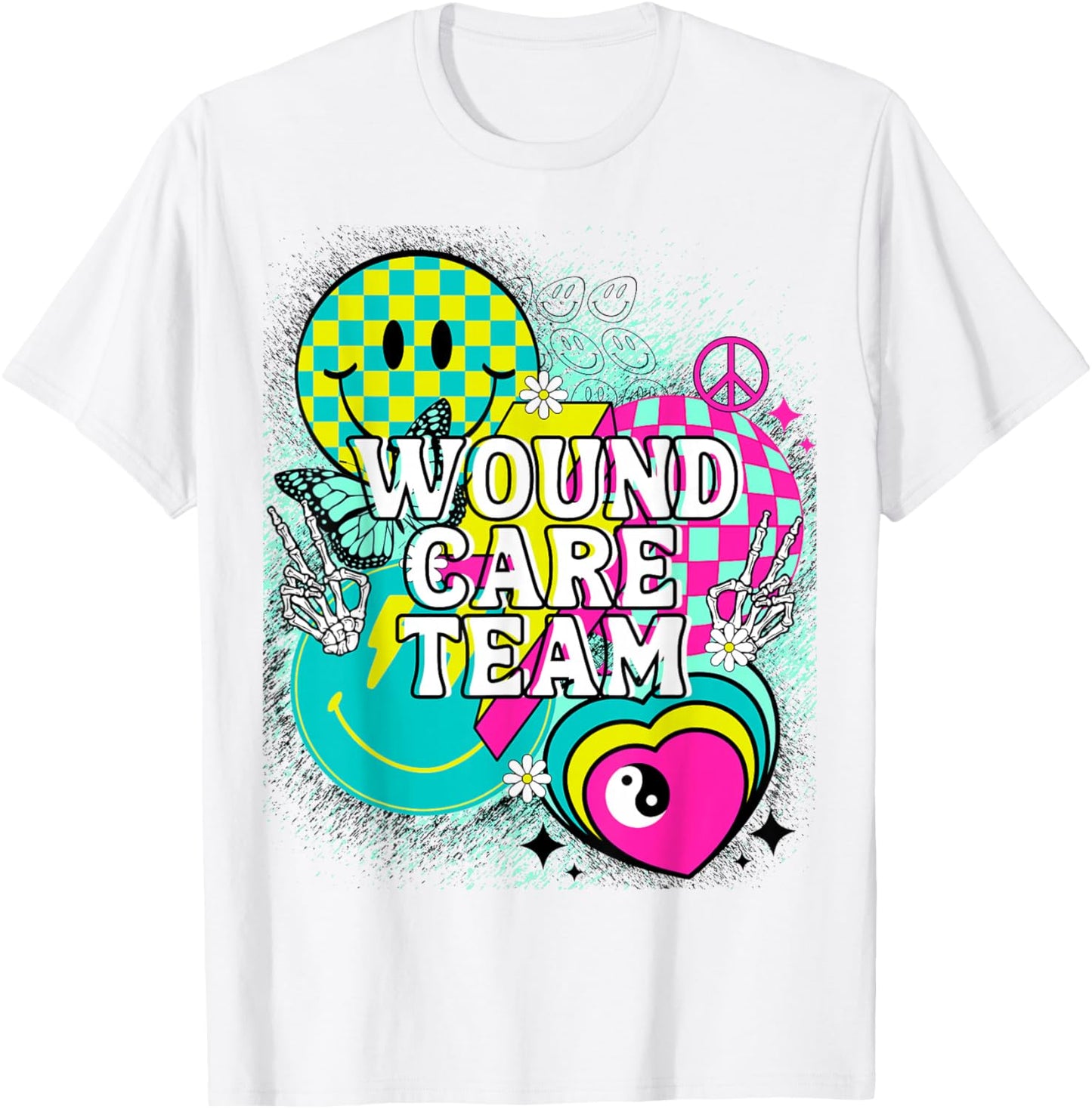 Wound Care Team Nurse Doctor Happy Y2K Matching 90s Peace T-Shirt - T-Shirt | White