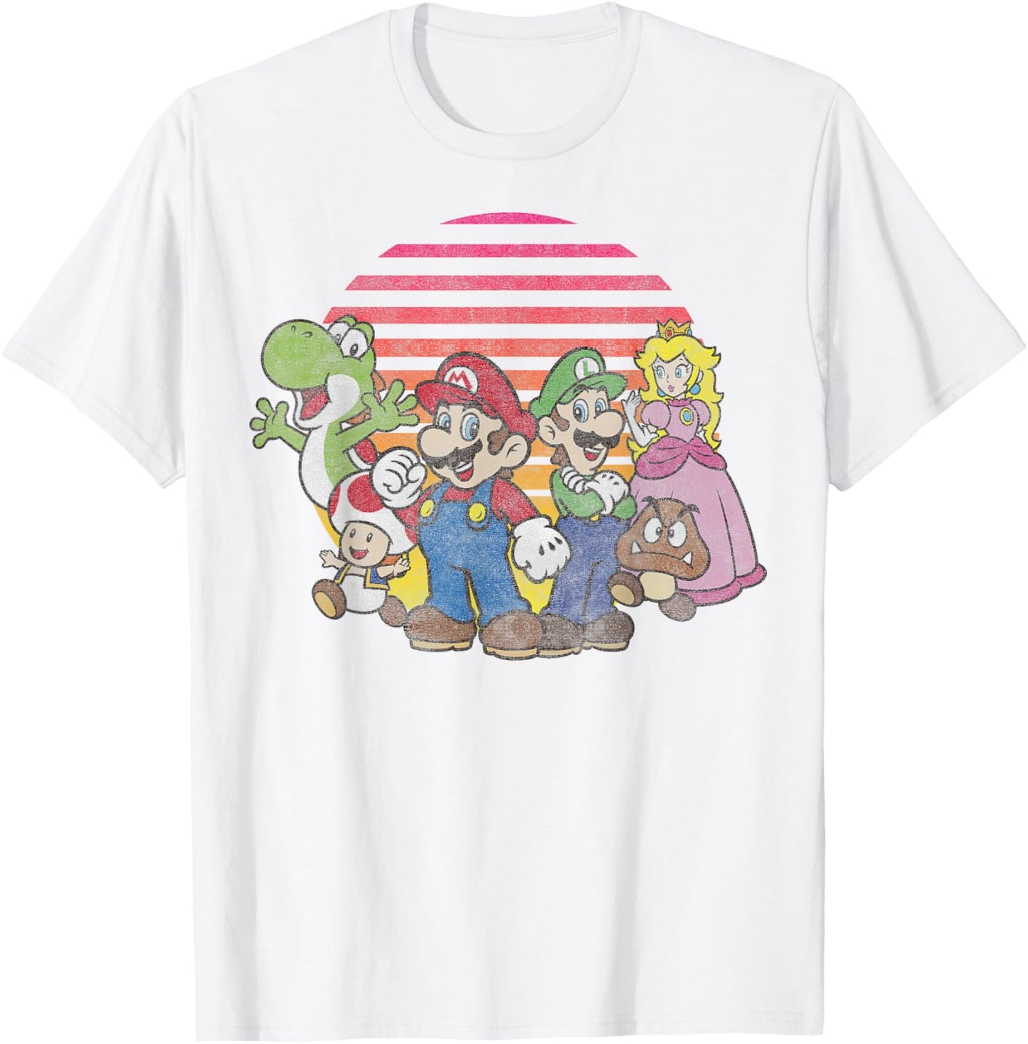 Super Mario Bros Vintage Nintendo Retro Sunset Group Shot T-Shirt - T-Shirt | White