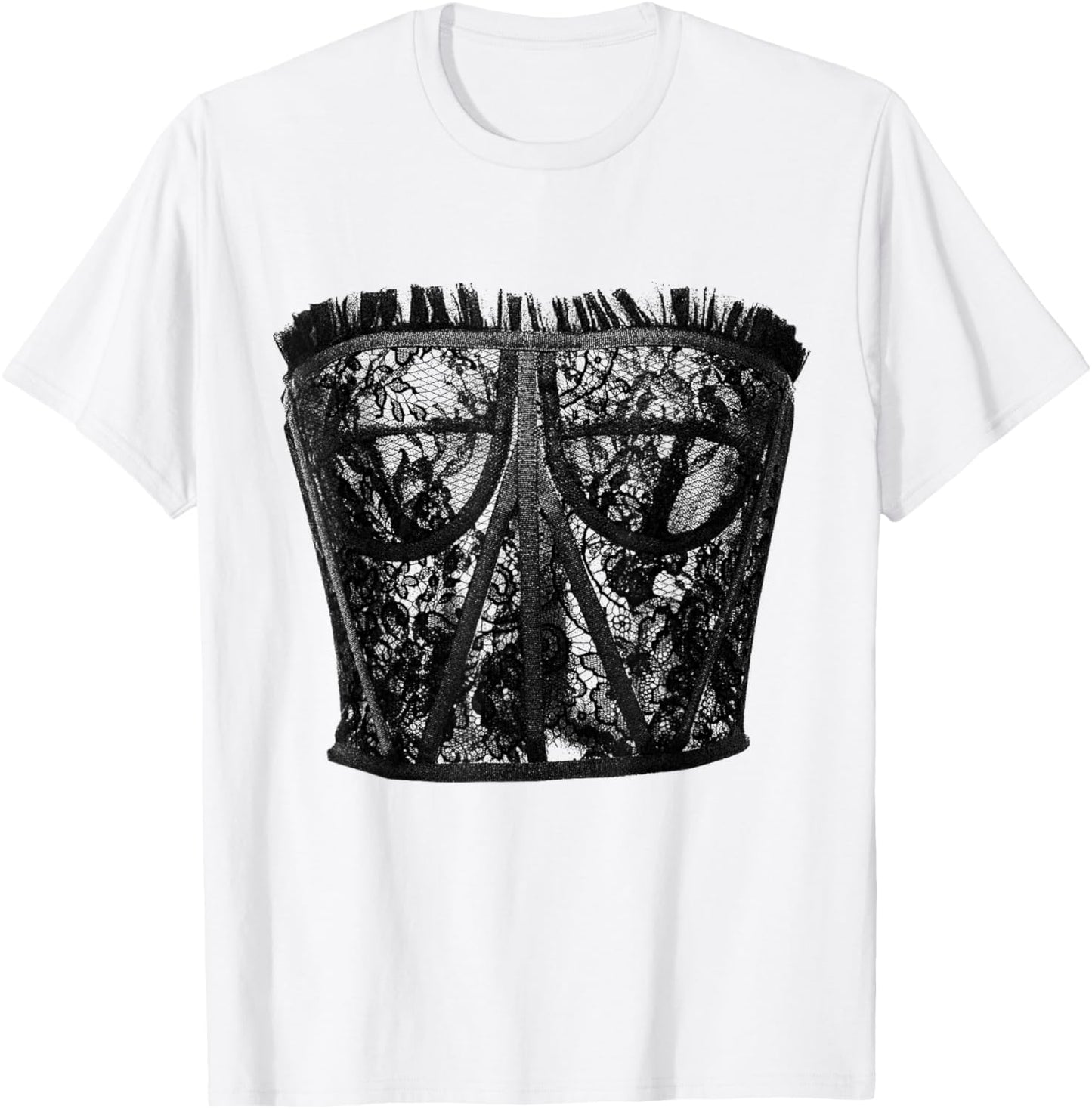 Lingerie Graphic Corset Bustier Bra Trendy Cute Sexy Fun T-Shirt - T-Shirt | White