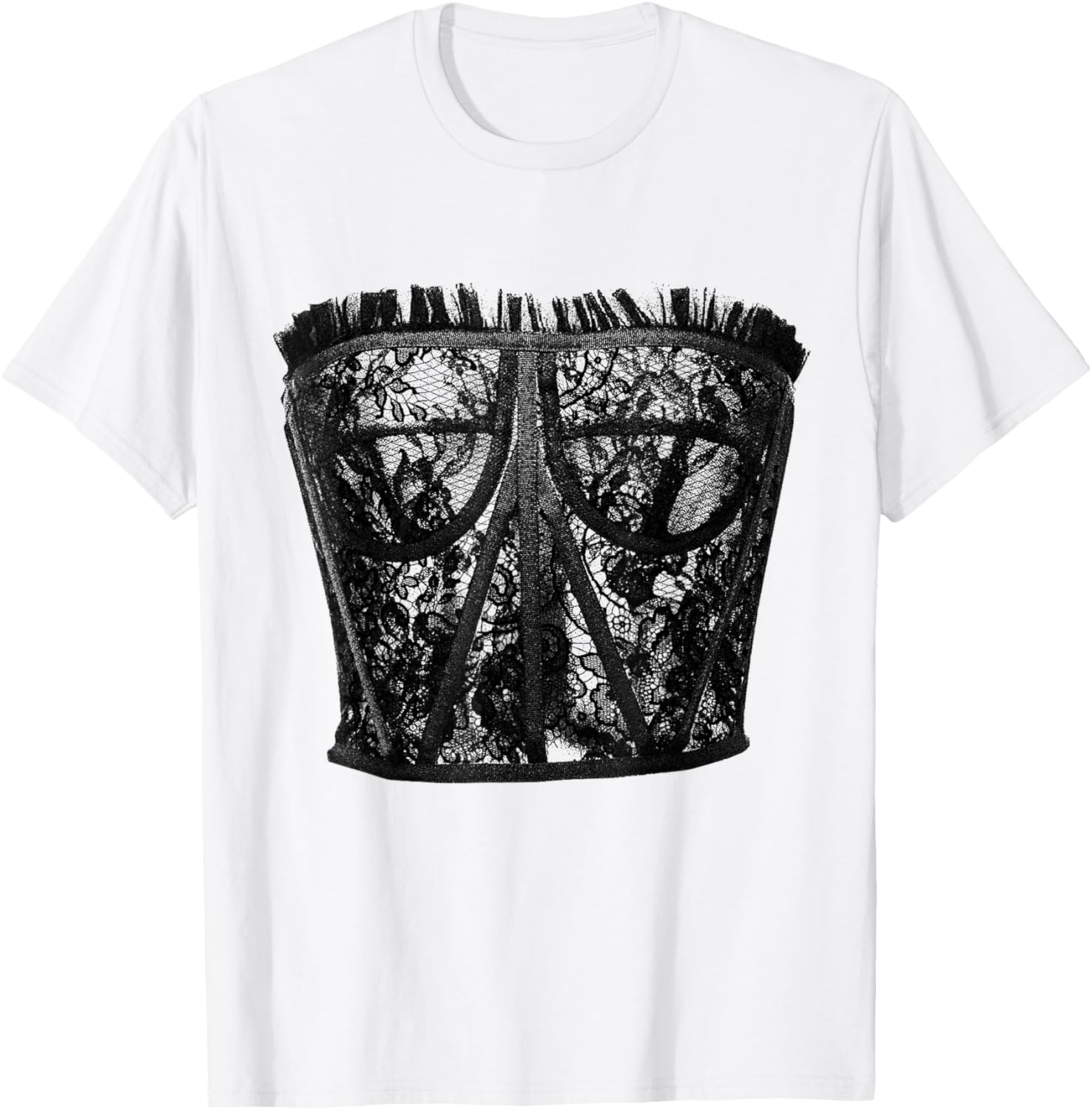 Lingerie Graphic Corset Bustier Bra Trendy Cute Sexy Fun T-Shirt - T-Shirt | White