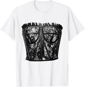 Lingerie Graphic Corset Bustier Bra Trendy Cute Sexy Fun T-Shirt - T-Shirt | White