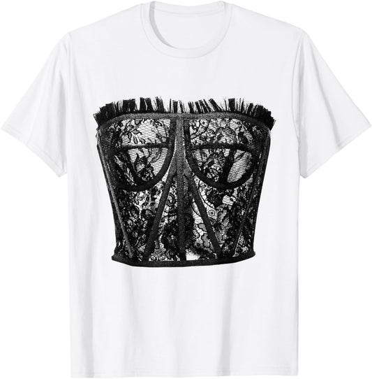 Lingerie Graphic Corset Bustier Bra Trendy Cute Sexy Fun T-Shirt - T-Shirt | White