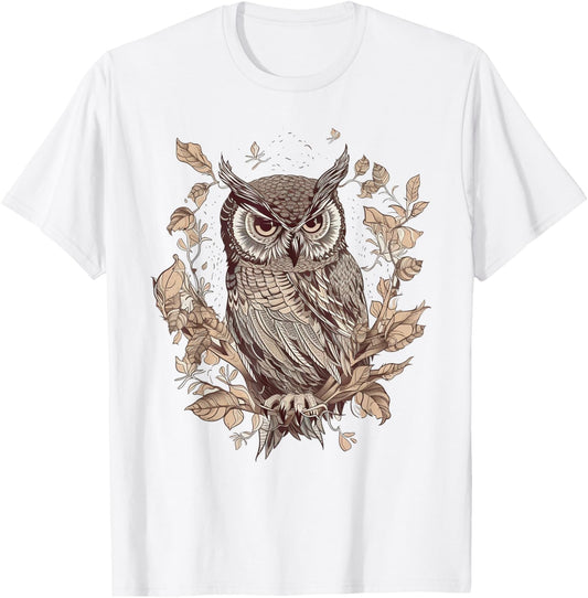 Moon Owl Birds Owl Gifts Graphic Women Boys Girls T-Shirt - T-Shirt | White