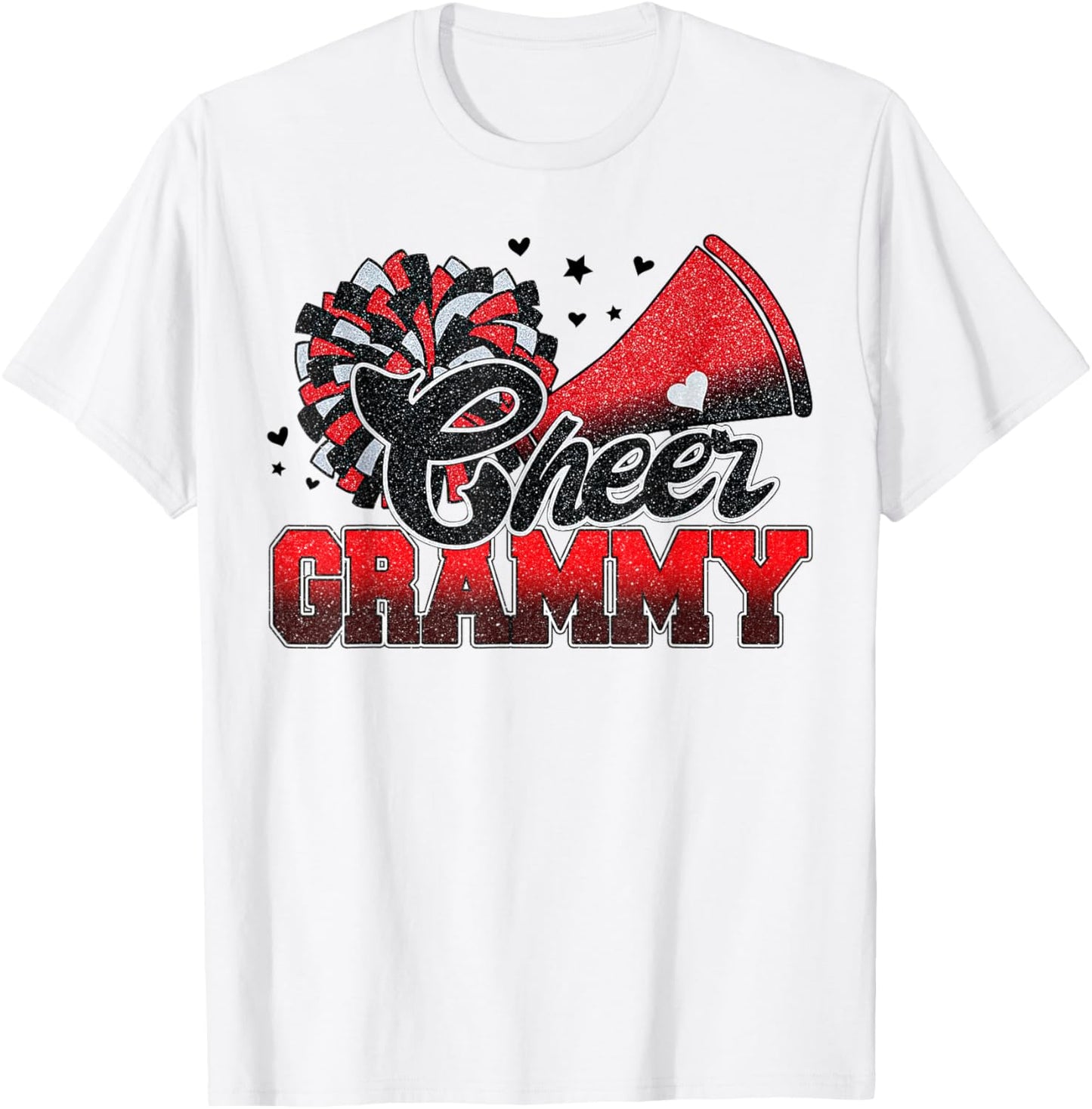 Cheer Grammy Cheer Leader Gift Biggest Fan Black Red Pom Pom T-Shirt - T-Shirt | White
