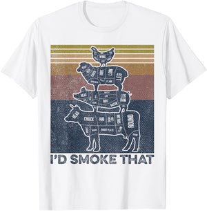 I'd smoke that Beef Pork Chicken Butcher Cut Funny Grilling T-Shirt - T-Shirt | White