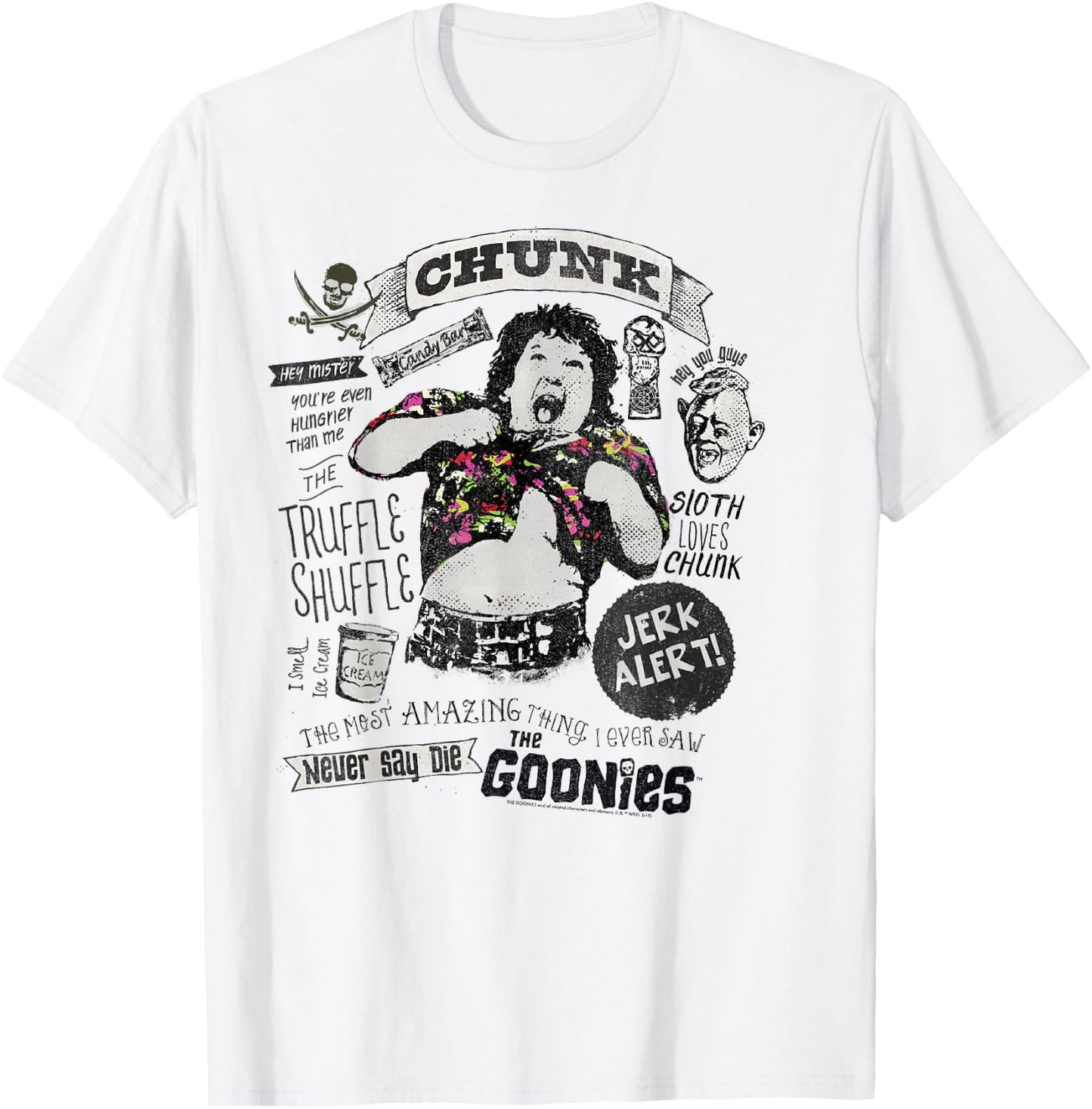 The Goonies Chunk & Sloth Things Text T-Shirt - T-Shirt | White