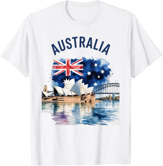 Australia Vintage Watercolor Flag Scenic Culture Travel T-Shirt - T-Shirt | White