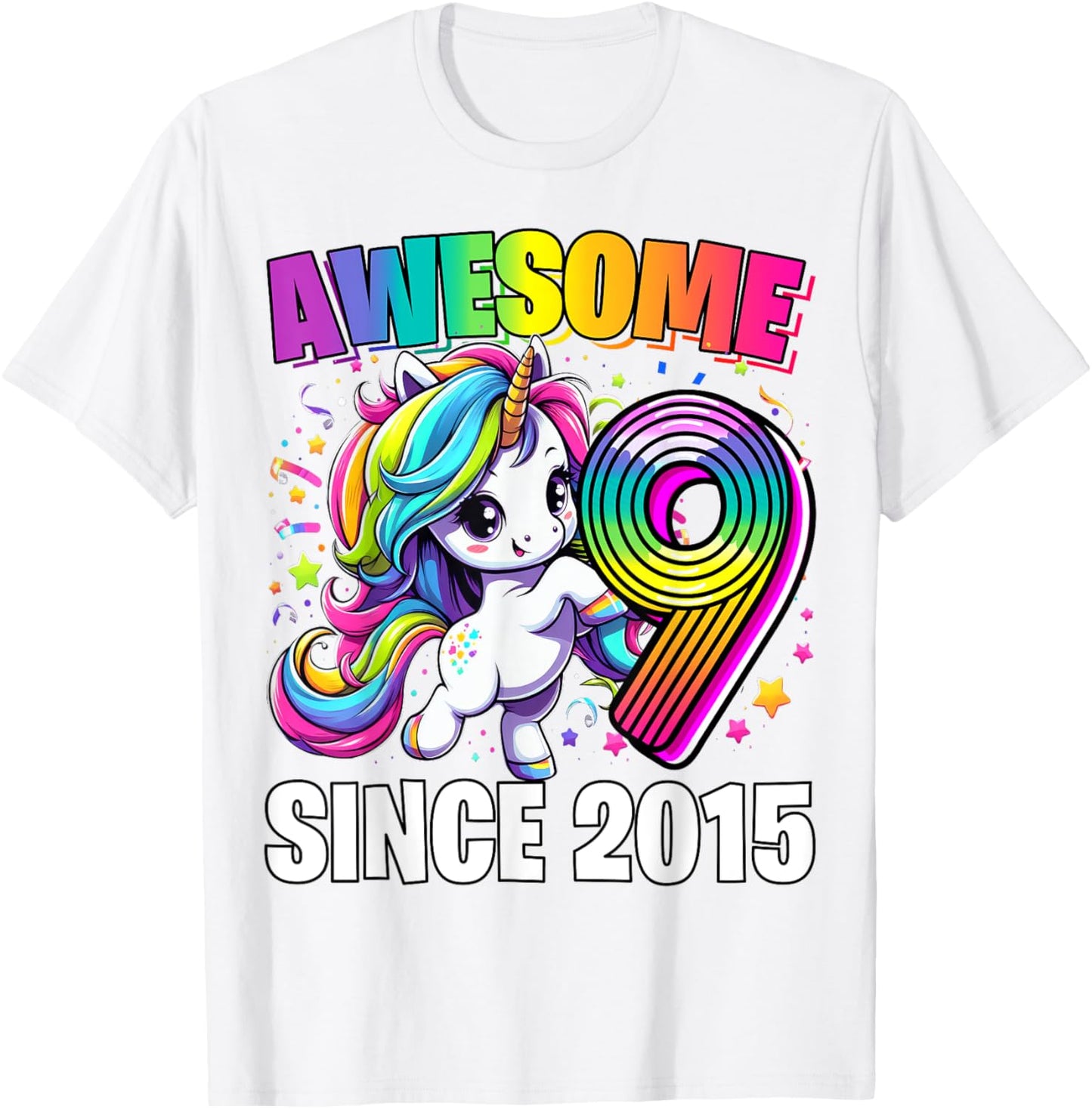 Unicorn 9th Birthday 9 Year Old Unicorn Party Girls Outfit T-Shirt - T-Shirt | White