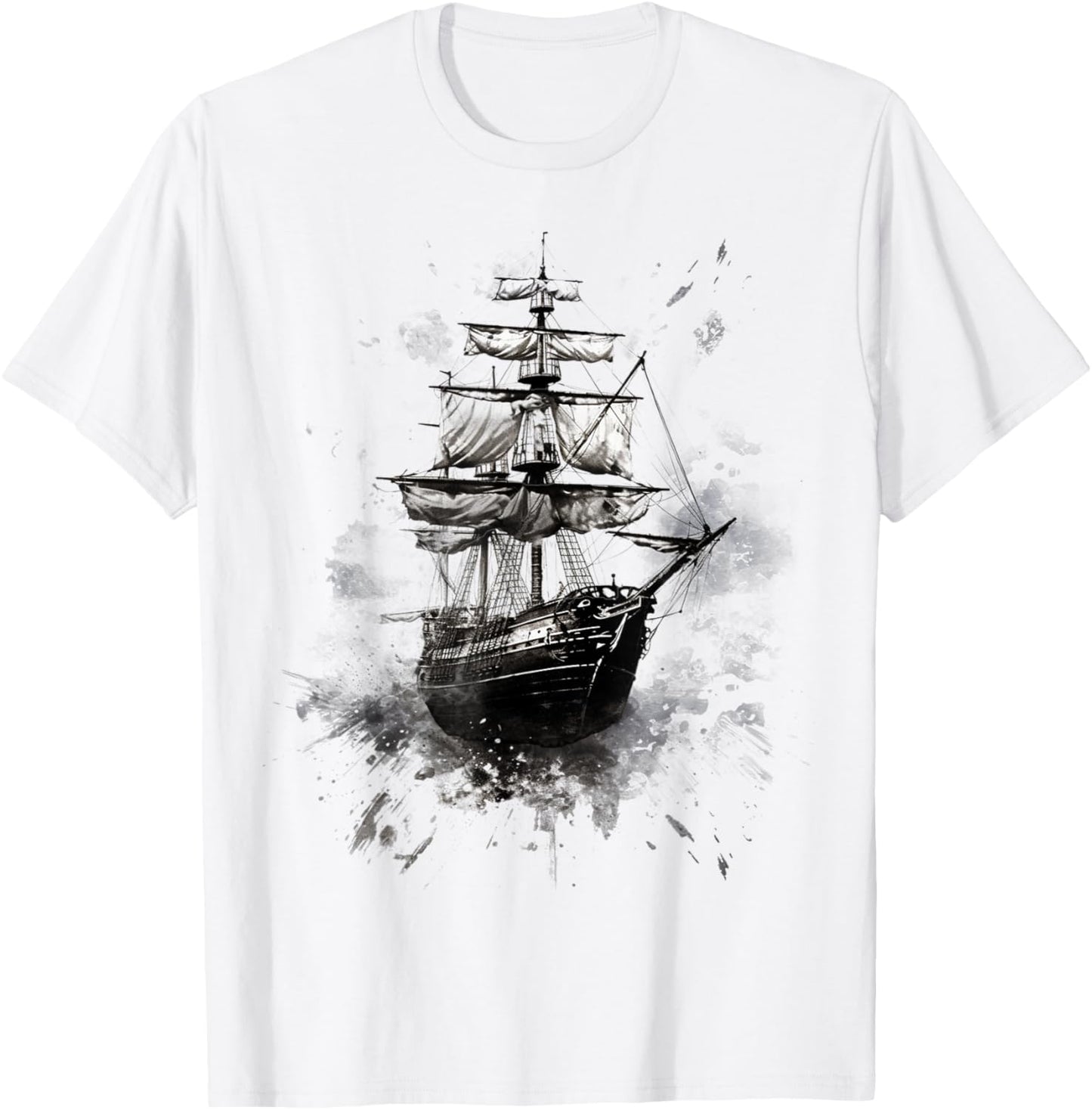 Pirate Ship Sailing Grunge Hand Painted Pirate Ship T-Shirt - T-Shirt | White