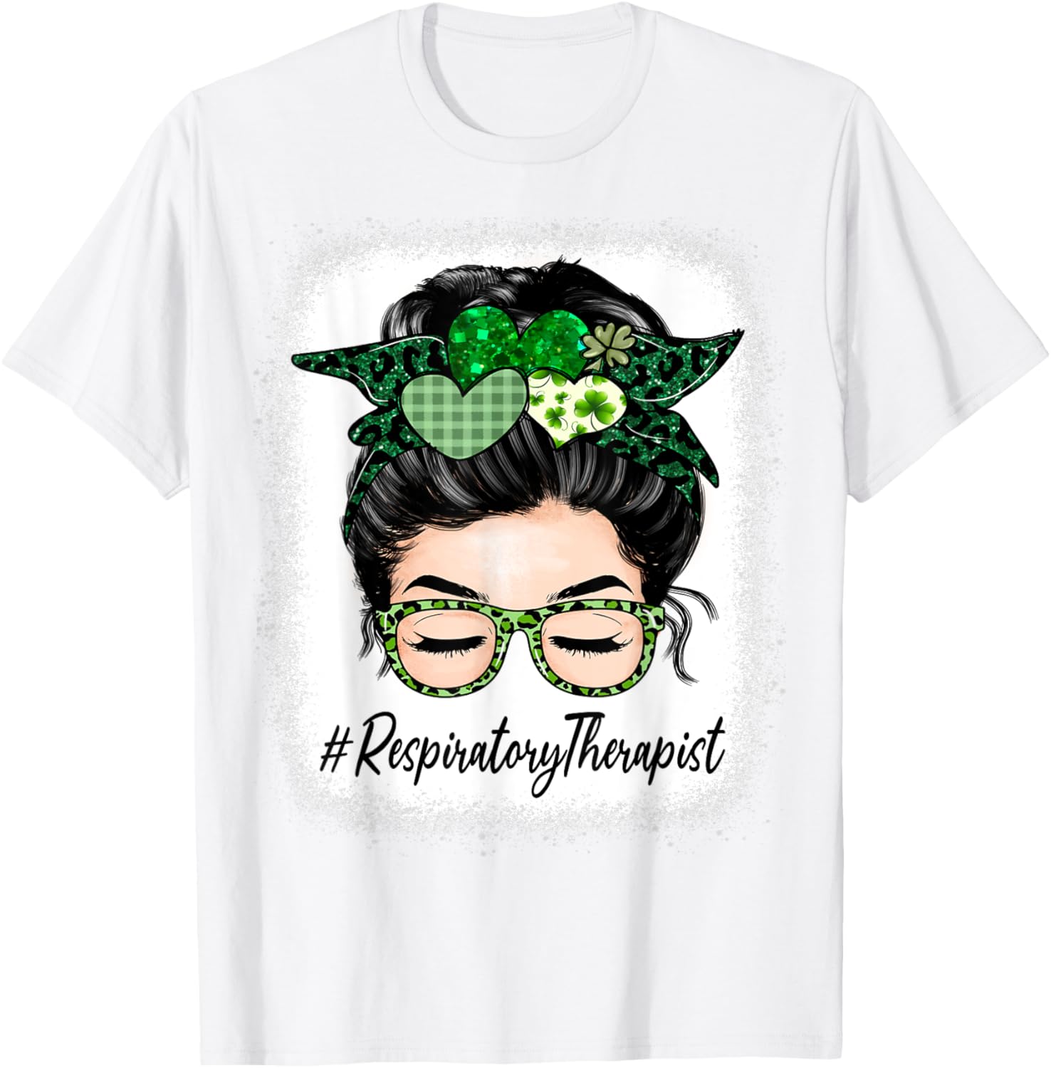 Respiratory Therapist Messy Bun St Patrick's Day Shamrock T-Shirt - T-Shirt | White