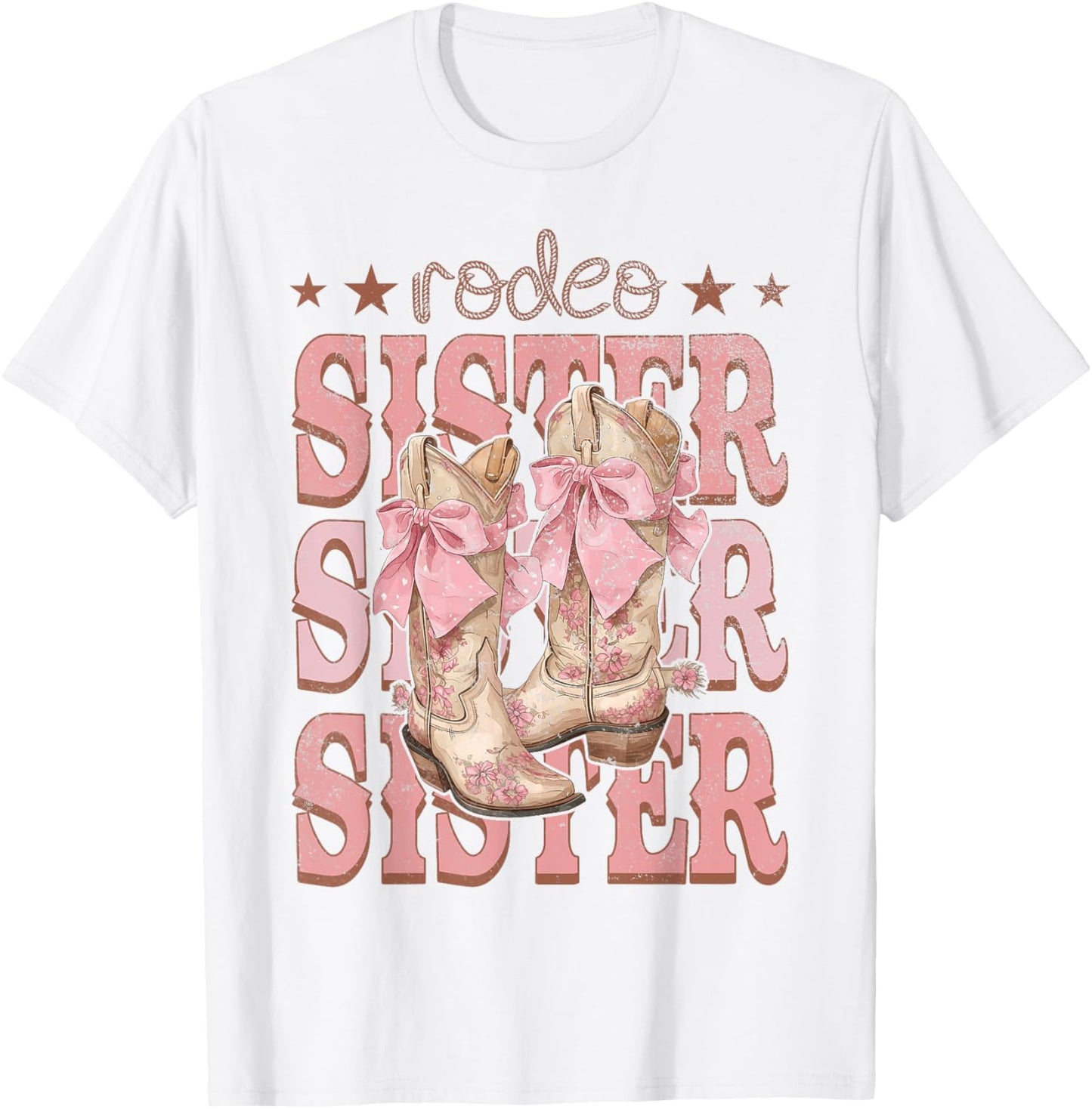 Rodeo Sister Pink Boots Coquette Cow-Girl Birthday Party T-Shirt - T-Shirt | White