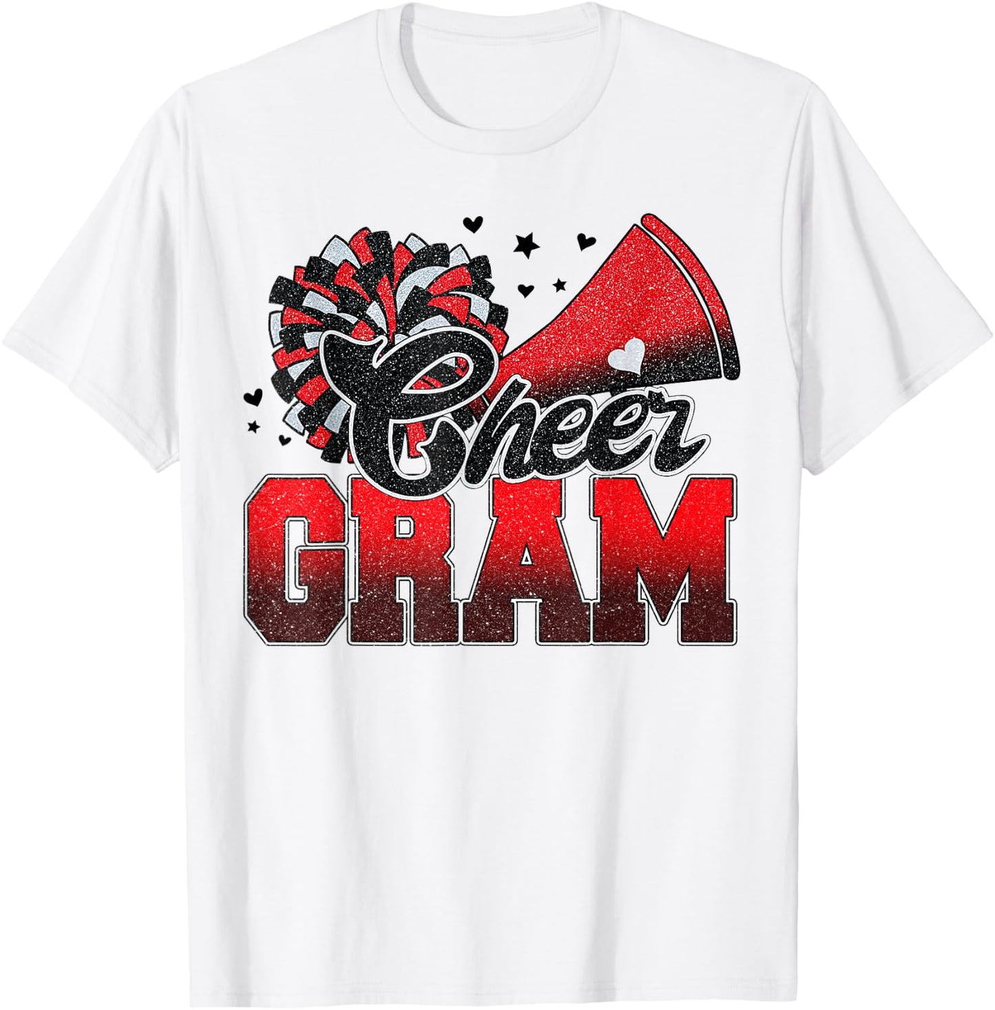 Cheer Gram Cheer Leader Gift Biggest Fan Black Red Pom Pom T-Shirt - T-Shirt | White