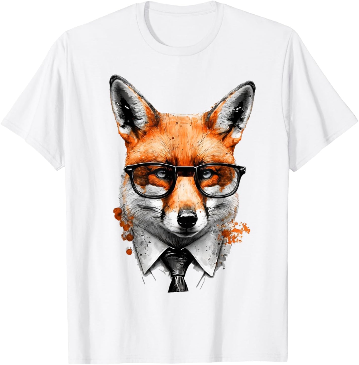 Fox Glasses Office Animal Print Art Fox T-Shirt - T-Shirt | White