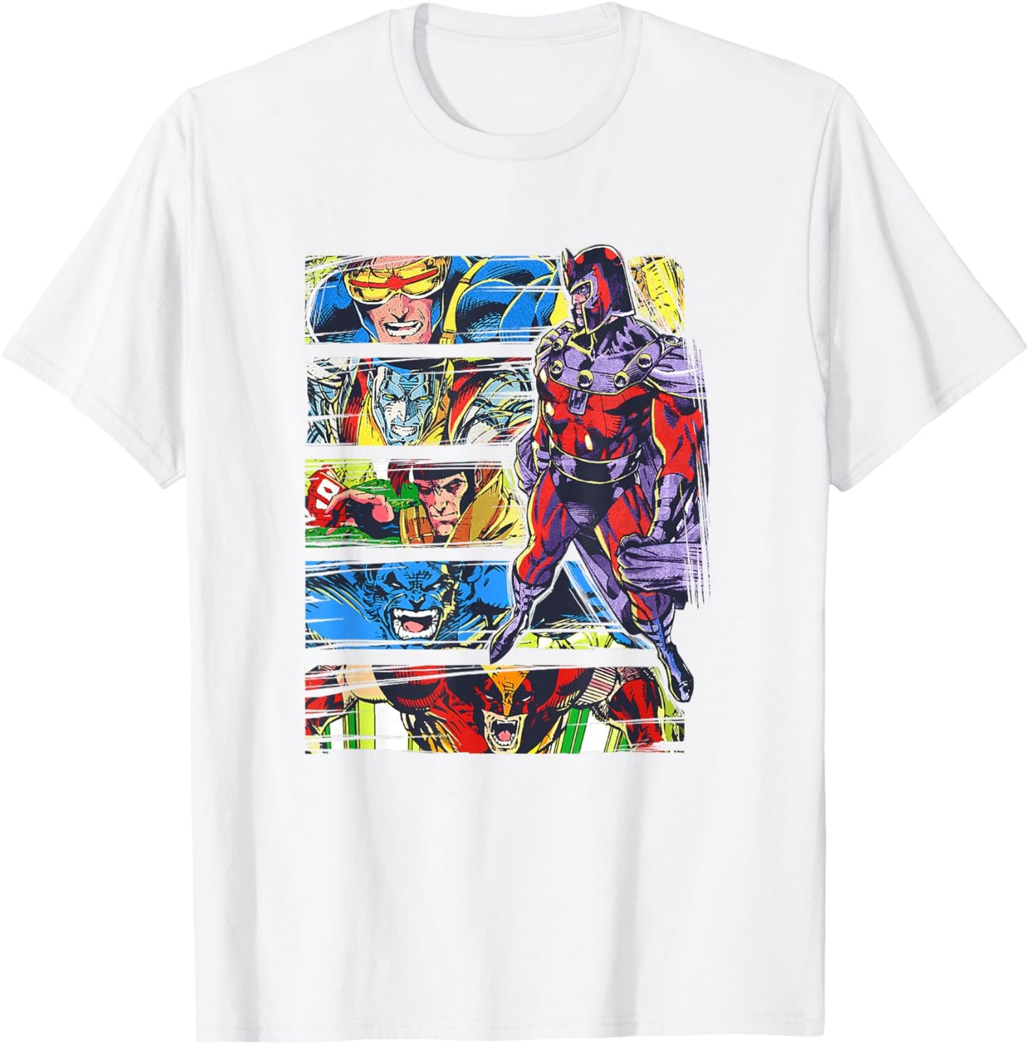Marvel X-Men Magneto Watching Over Heroes Retro Panels T-Shirt - T-Shirt | White