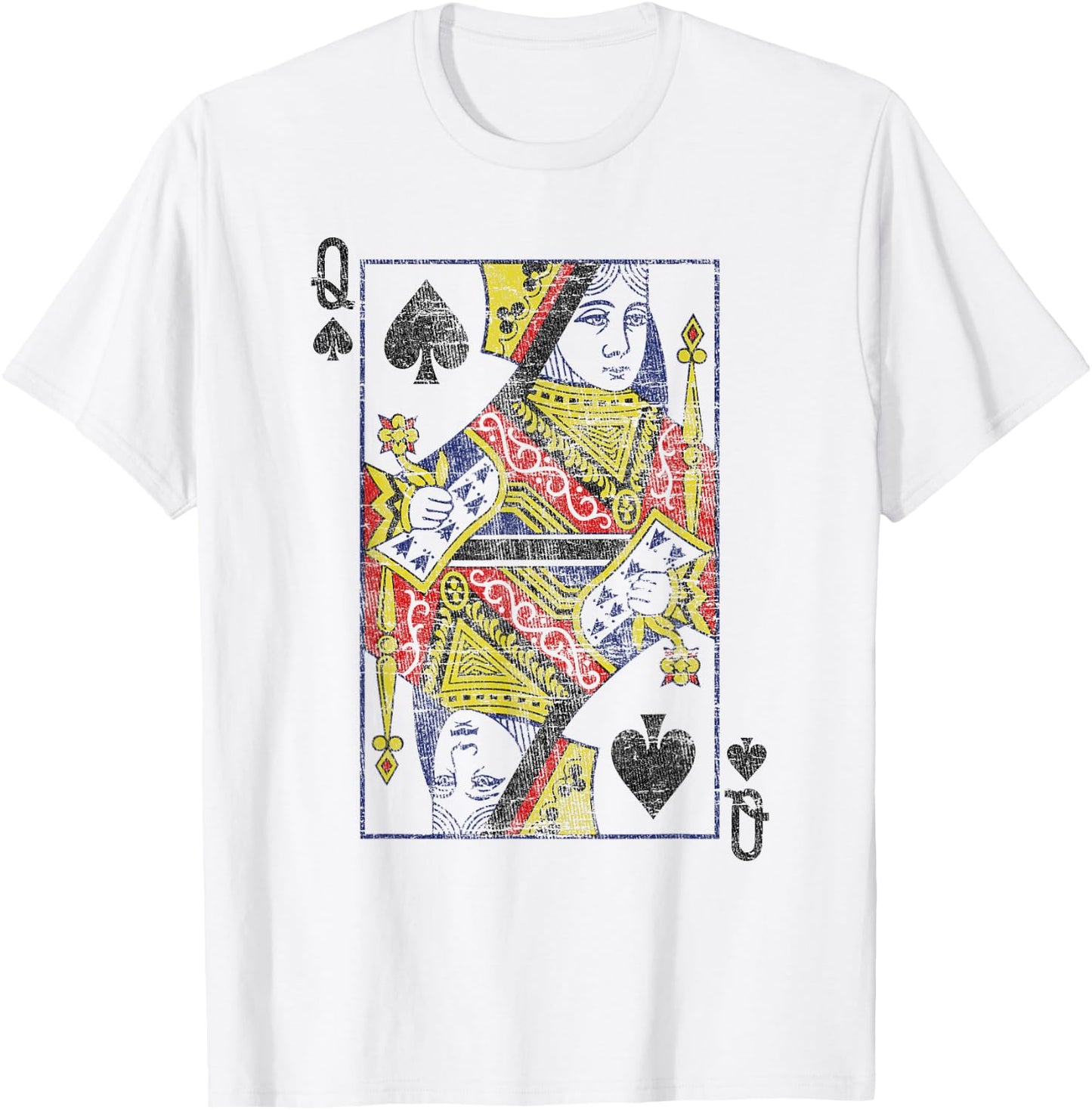 Lady of Spades Playing Cards Costume Poker Distressed T-Shirt - T-Shirt | White