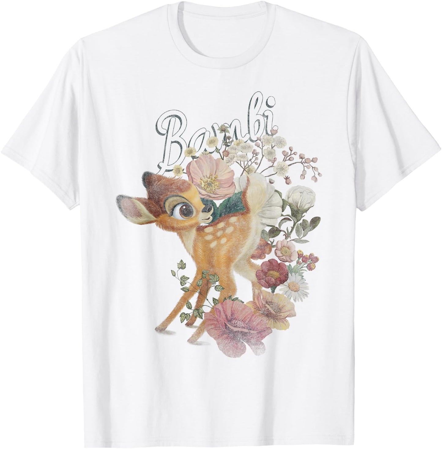 Disney Bambi Vintage Floral Poster T-Shirt - T-Shirt | White