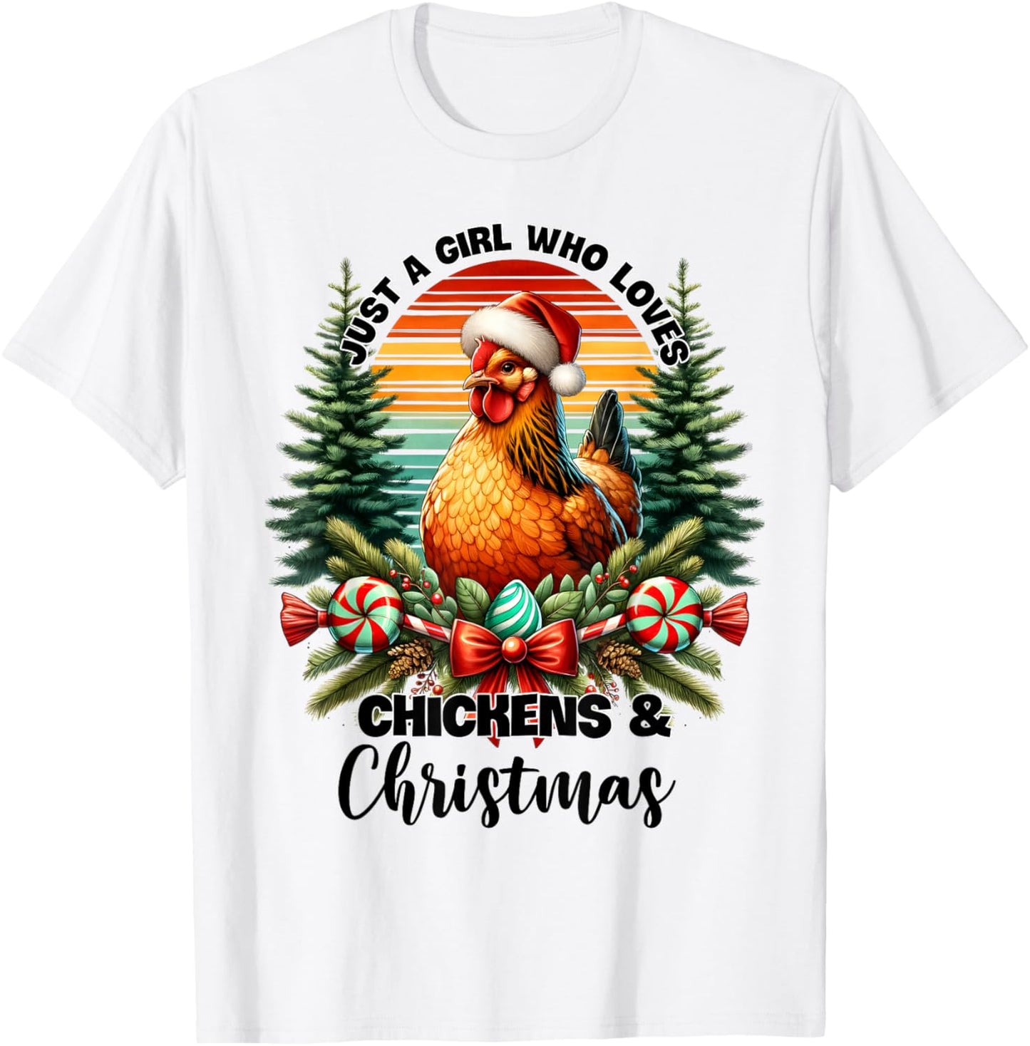 Just a girl who loves Christmas and chickens T-Shirt - T-Shirt | White