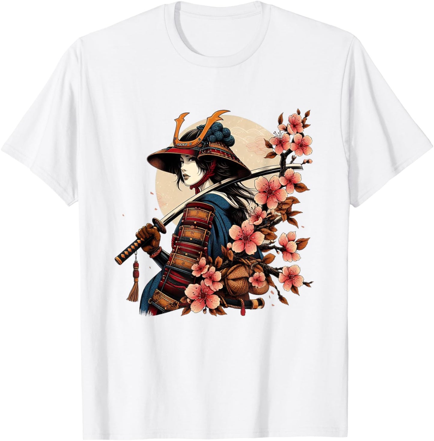 Samurai Girl Japanese Aesthetic Sakura Cherry Blossom Art T-Shirt - T-Shirt | White
