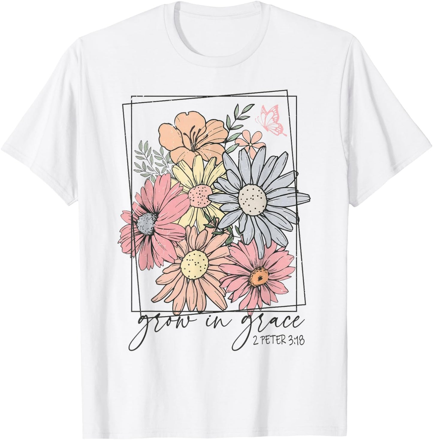 Grow In Grace Boho Wildflower Christian Bible Faith T-Shirt - T-Shirt | White