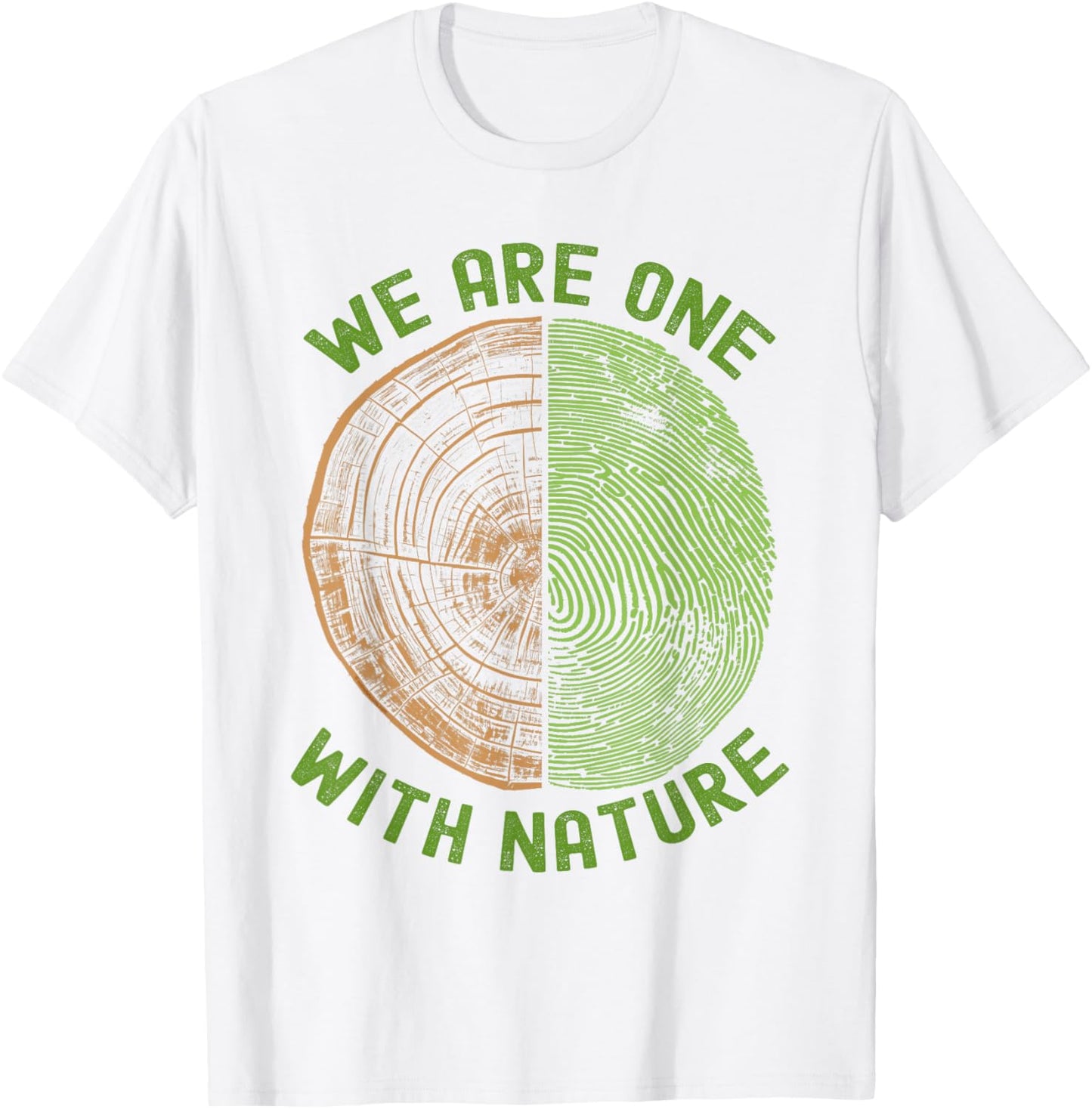 We are One with Nature Tree Rings & Fingerprint Earth Day T-Shirt - T-Shirt | White