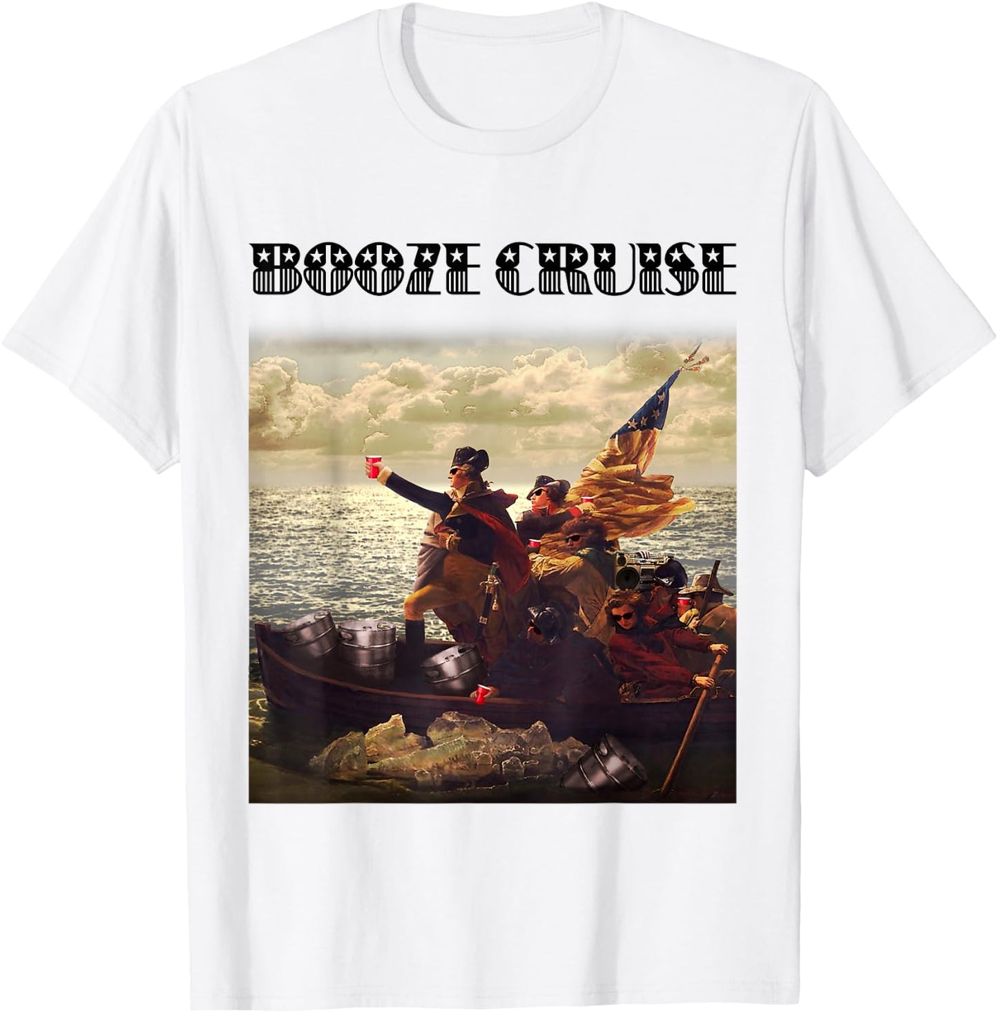 Political Party Booze Cruise Shades & Red Cups Funny T-Shirt - T-Shirt | White