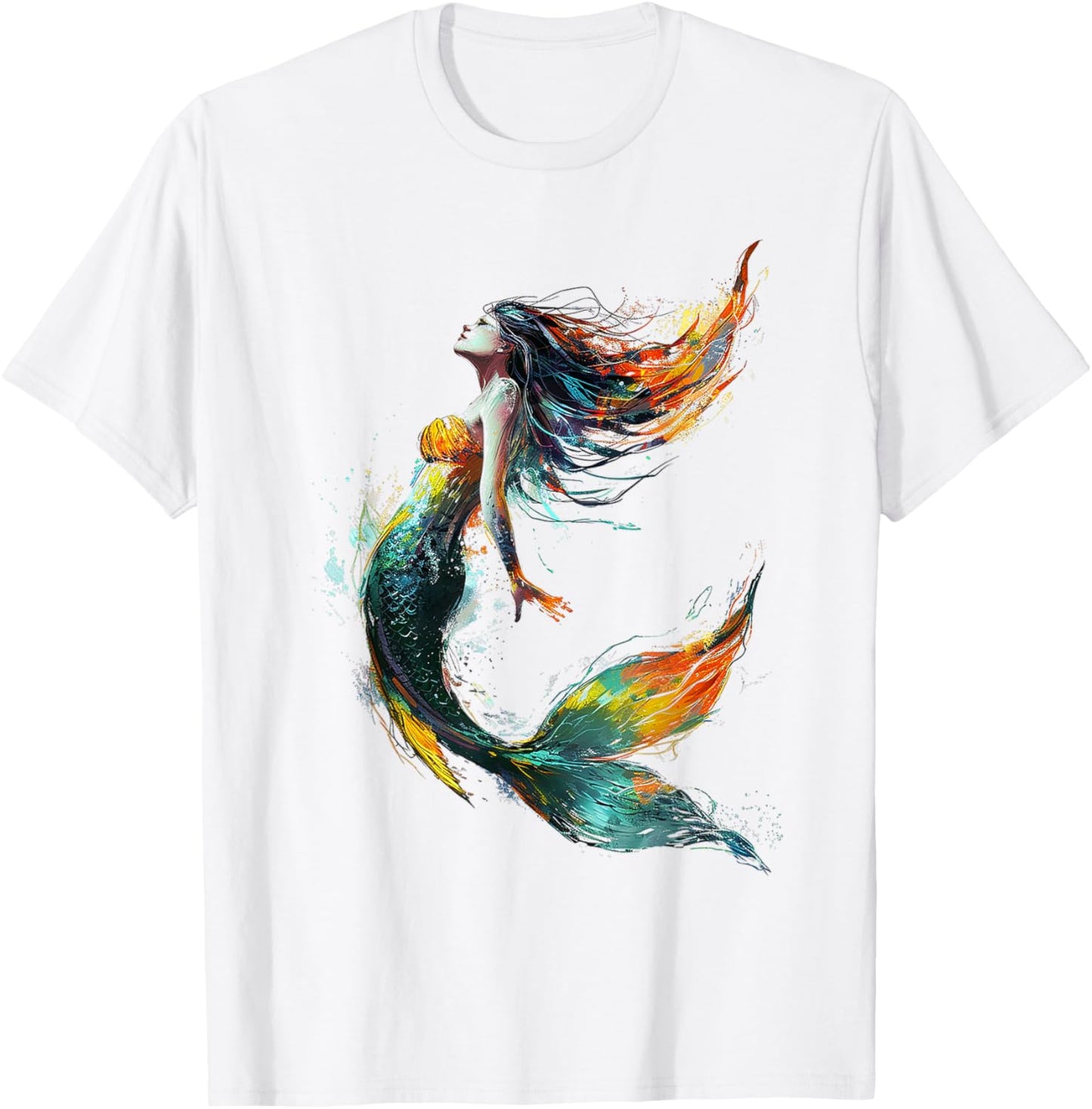 Abstract Graphic Painting Mermaid Woman Mermaid , white, S T-Shirt - T-Shirt | White