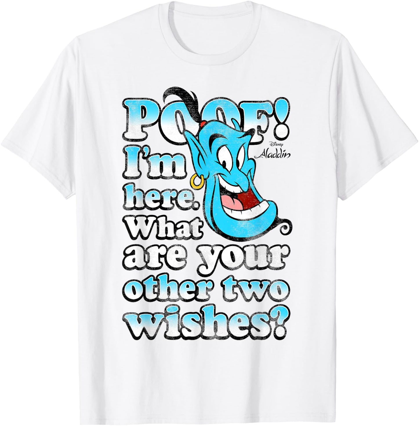 Disney Aladdin Genie Poof! 2 Wishes Gradient Text Portrait T-Shirt - T-Shirt | White